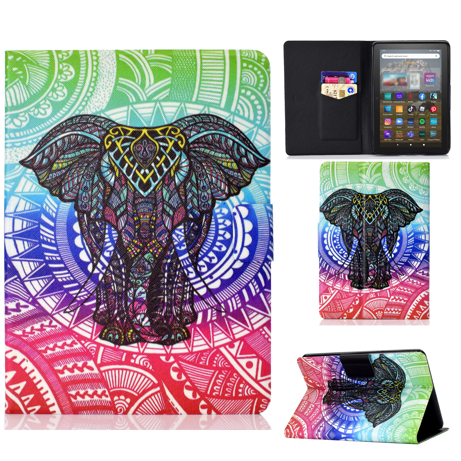 

Für Amazon Kindle 11. Gen (2022) Musterdrucksprudel Flip Tablet Hülle PU Lederkartenhalter Ständer Magnetabdeckung - Elefant, Amazon Kindle 11th Gen (2022)