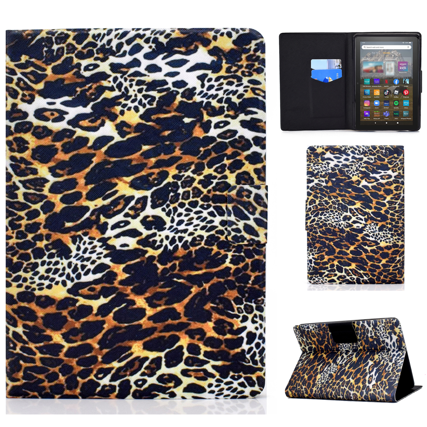 

Für Amazon Kindle 11. Gen (2022) Musterdrucksprudel Flip Tablet Hülle PU Lederkartenhalter Ständer Magnetabdeckung - Leopard, Amazon Kindle 11th Gen (2022)