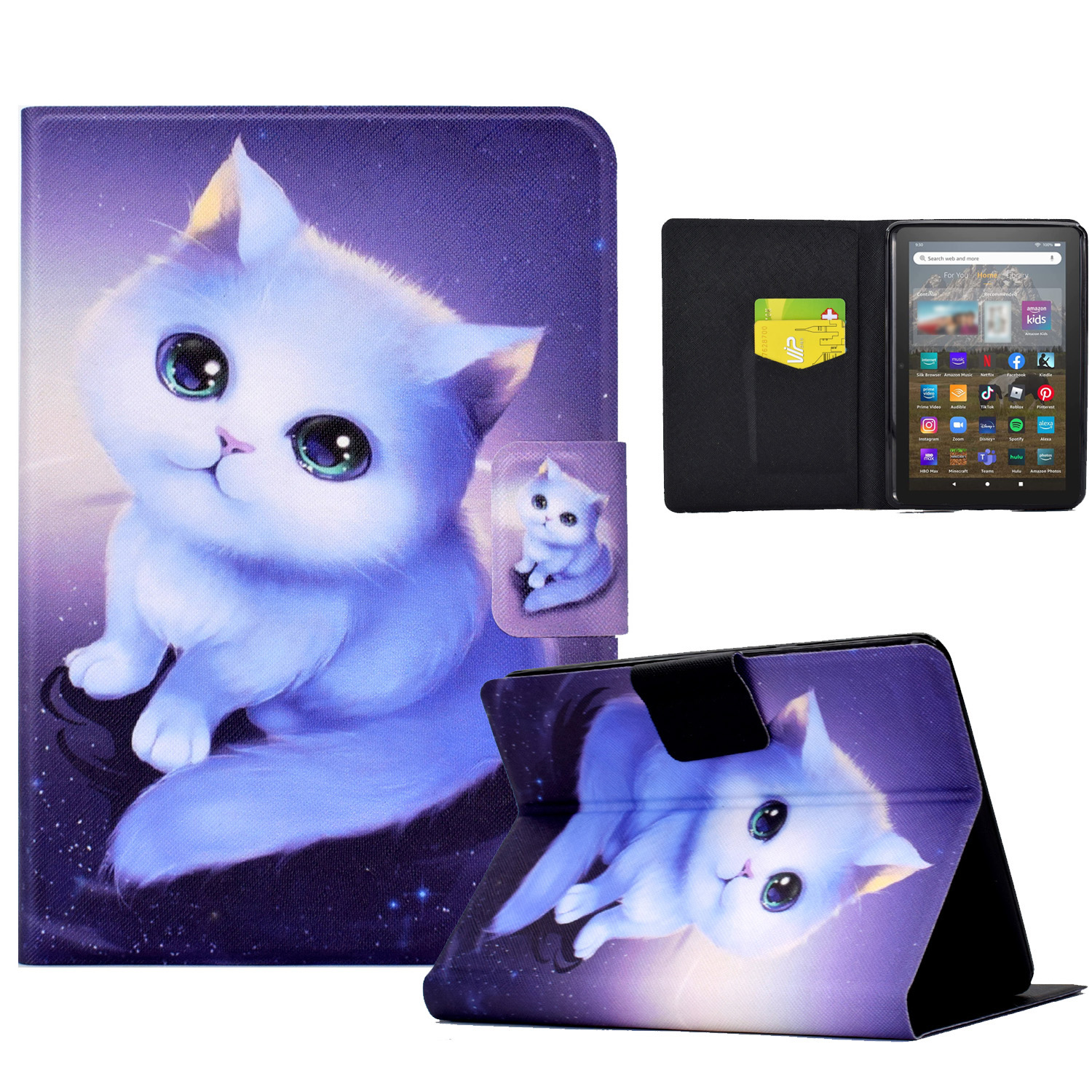 

Für Amazon Kindle 11. Gen (2022) Folio Flip PU Leder -deckungsmuster -druckkartenhalter -schutz Tablet Case - Katze, Amazon Kindle 11th Gen (2022)