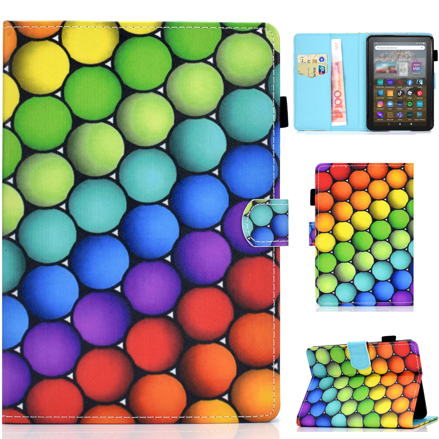For Amazon Kindle 11th Gen (2022) Pattern Printing Adjustable Stand Cover Stitching Line PU Leather Tablet Full Protection Case with Card Slots - Colo