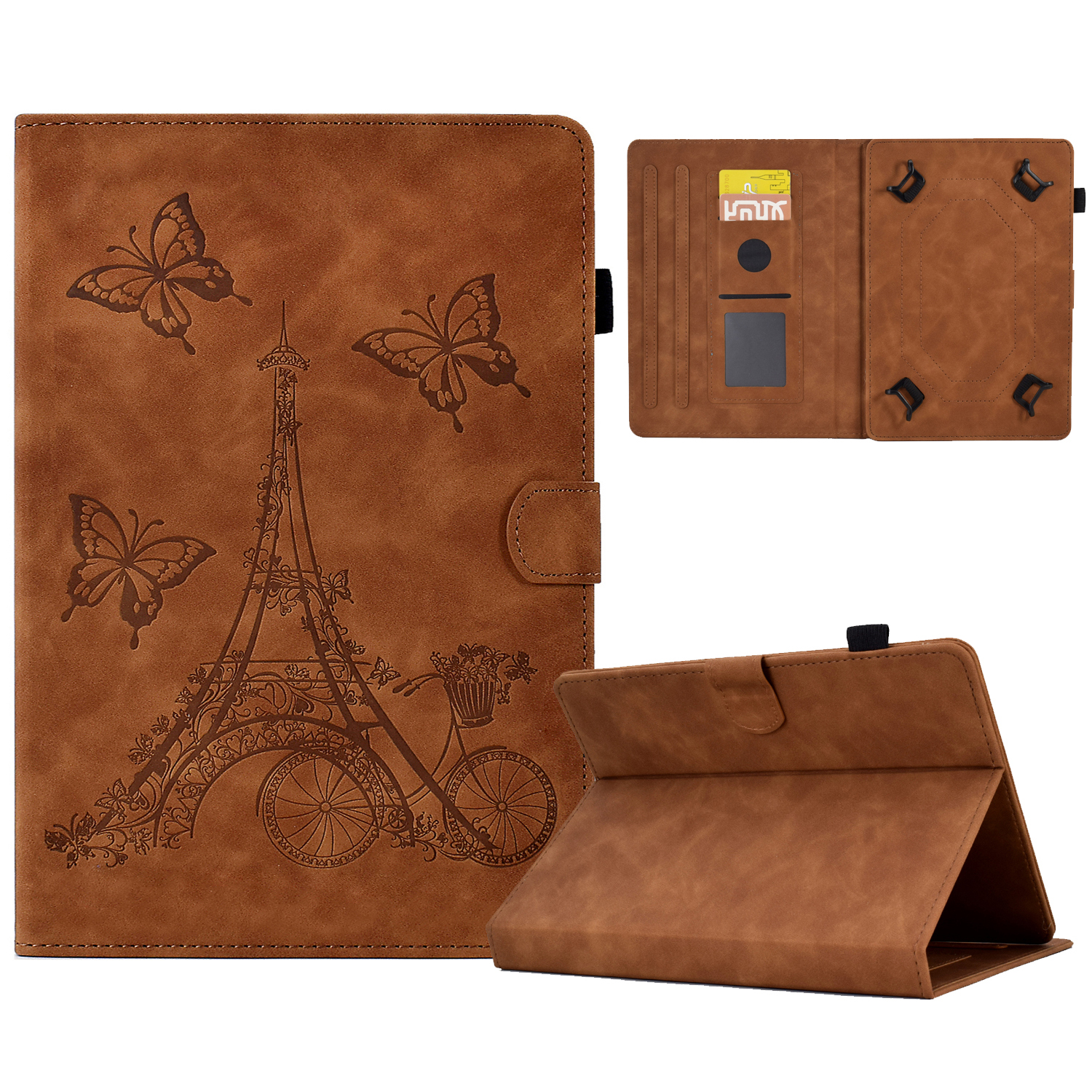 

Microfiber Leather Case for Universal 7-inch Tablet, Tower Bike Butterfly Pattern Imprinted Shell Stand Smart Card Holder Protective Tablet Cover - Brown, Galaxy Tab 7.0 Plus P6200