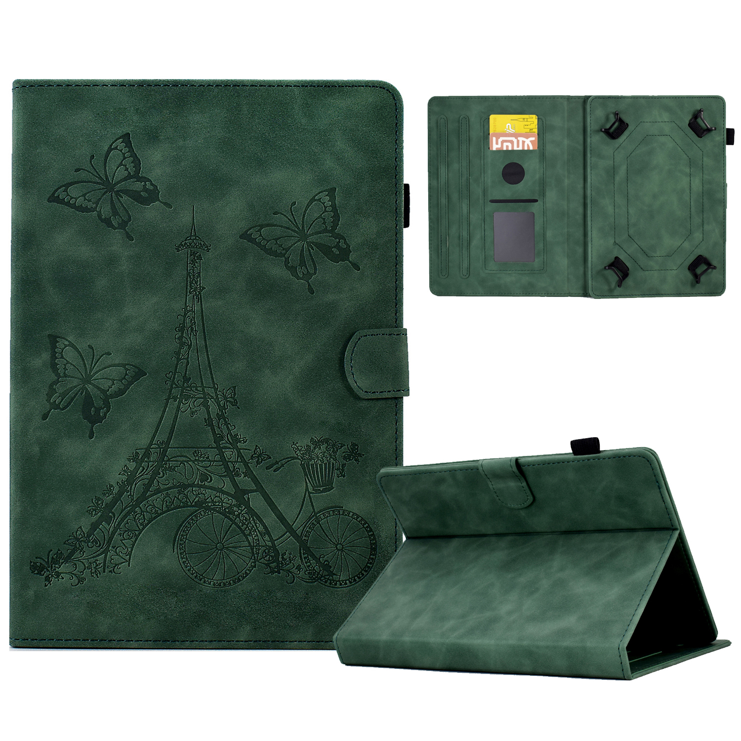 

Tower Bike Butterfly Pattern Imprinted Cover for 8-inch Tablet, Microfiber Leather Stand Smart Protective Tablet Case with Card Holder - Green, Galaxy Note 8.0 N5100