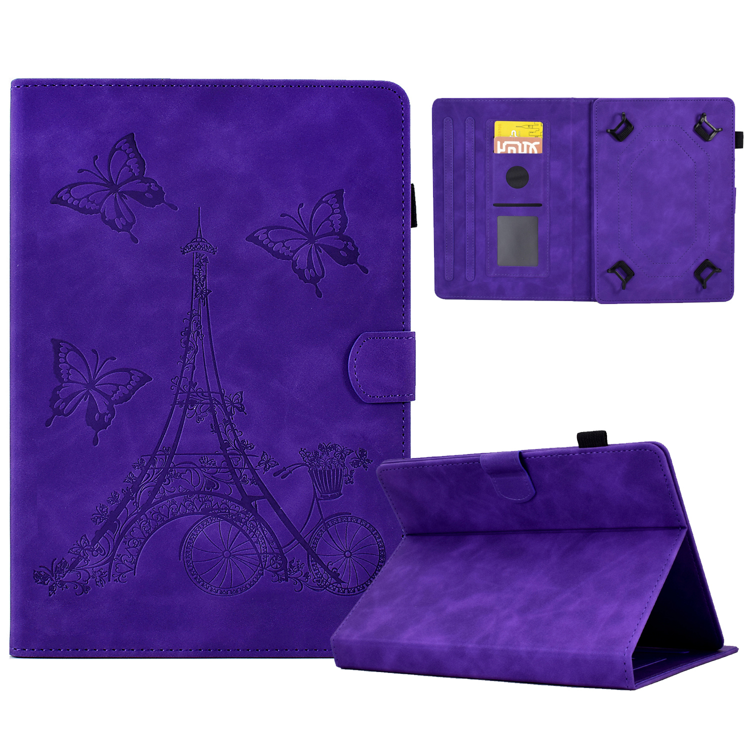 

Tower Bike Butterfly Pattern Imprinted Cover for 8-inch Tablet, Microfiber Leather Stand Smart Protective Tablet Case with Card Holder - Purple, Galaxy Note 8.0 N5100