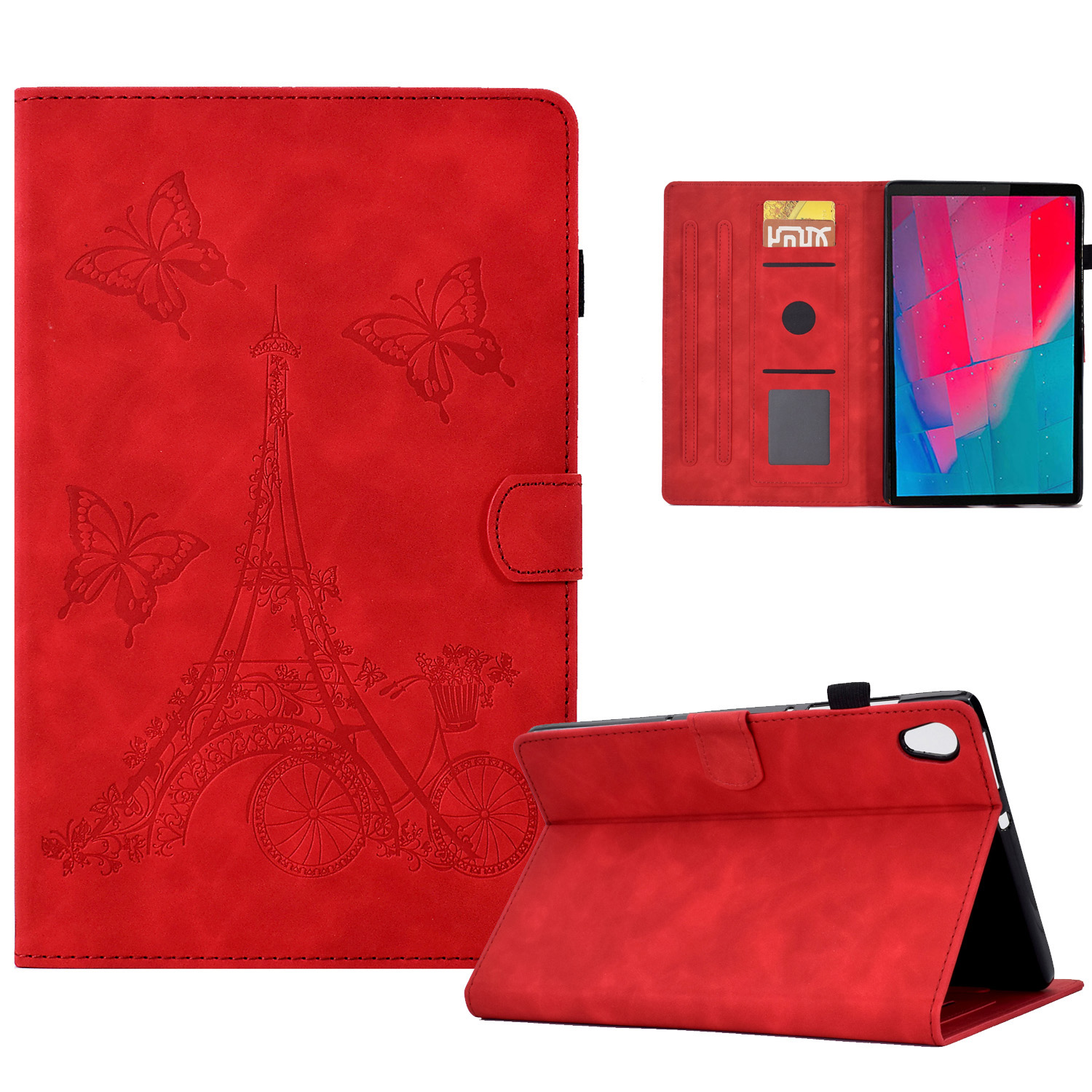 

Für Lenovo Tab M10 HD Gen 2 X306 Turmmuster Eingeprägter Tablet -ständer Cover -mikrofaserleder + TPU Vollschutzgehäuse Mit Kartensteckplätzen - Rot, Lenovo Tab M10 HD Gen 2