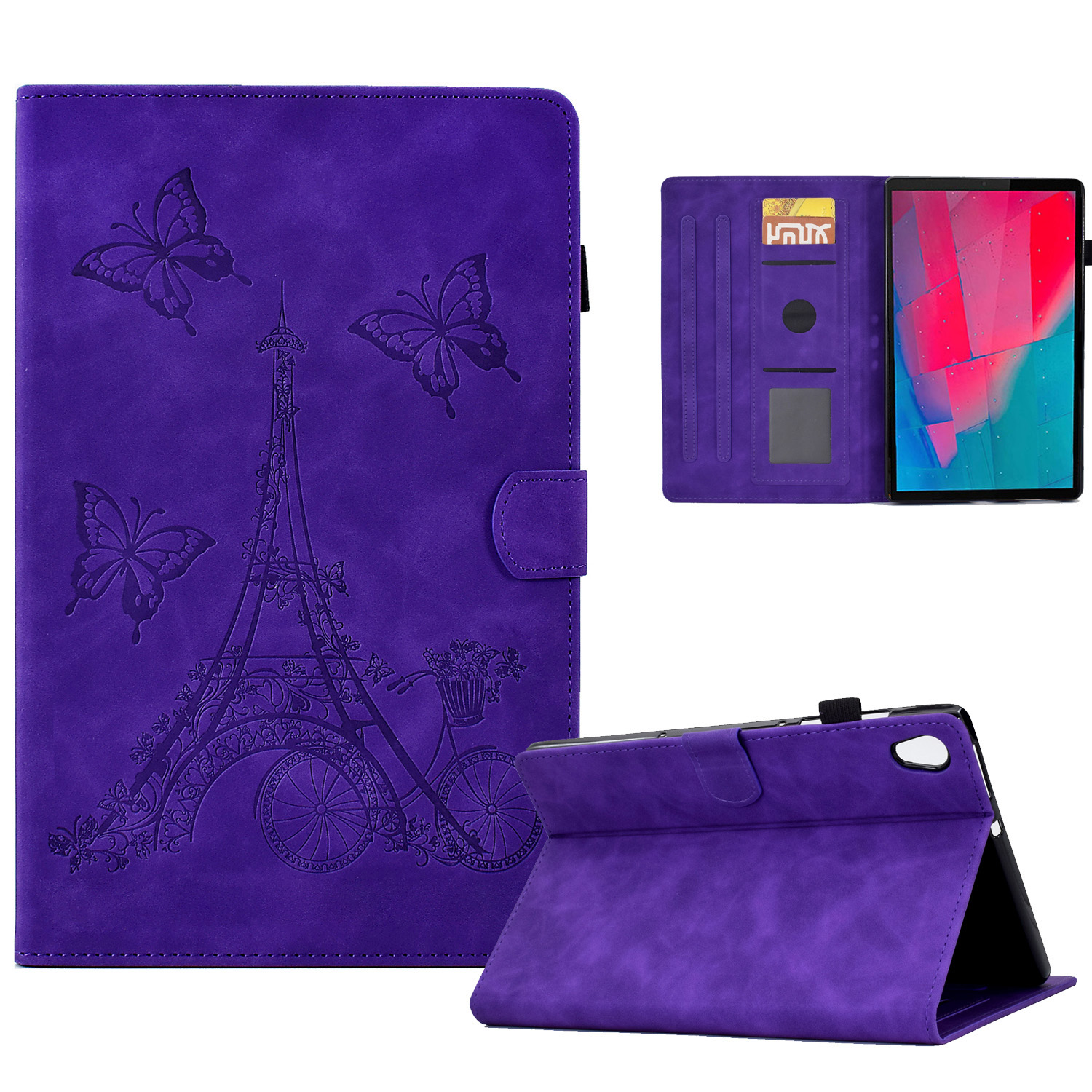 

Für Lenovo Tab M10 HD Gen 2 X306 Turmmuster Eingeprägter Tablet -ständer Cover -mikrofaserleder + TPU Vollschutzgehäuse Mit Kartensteckplätzen - Violett, Lenovo Tab M10 HD Gen 2