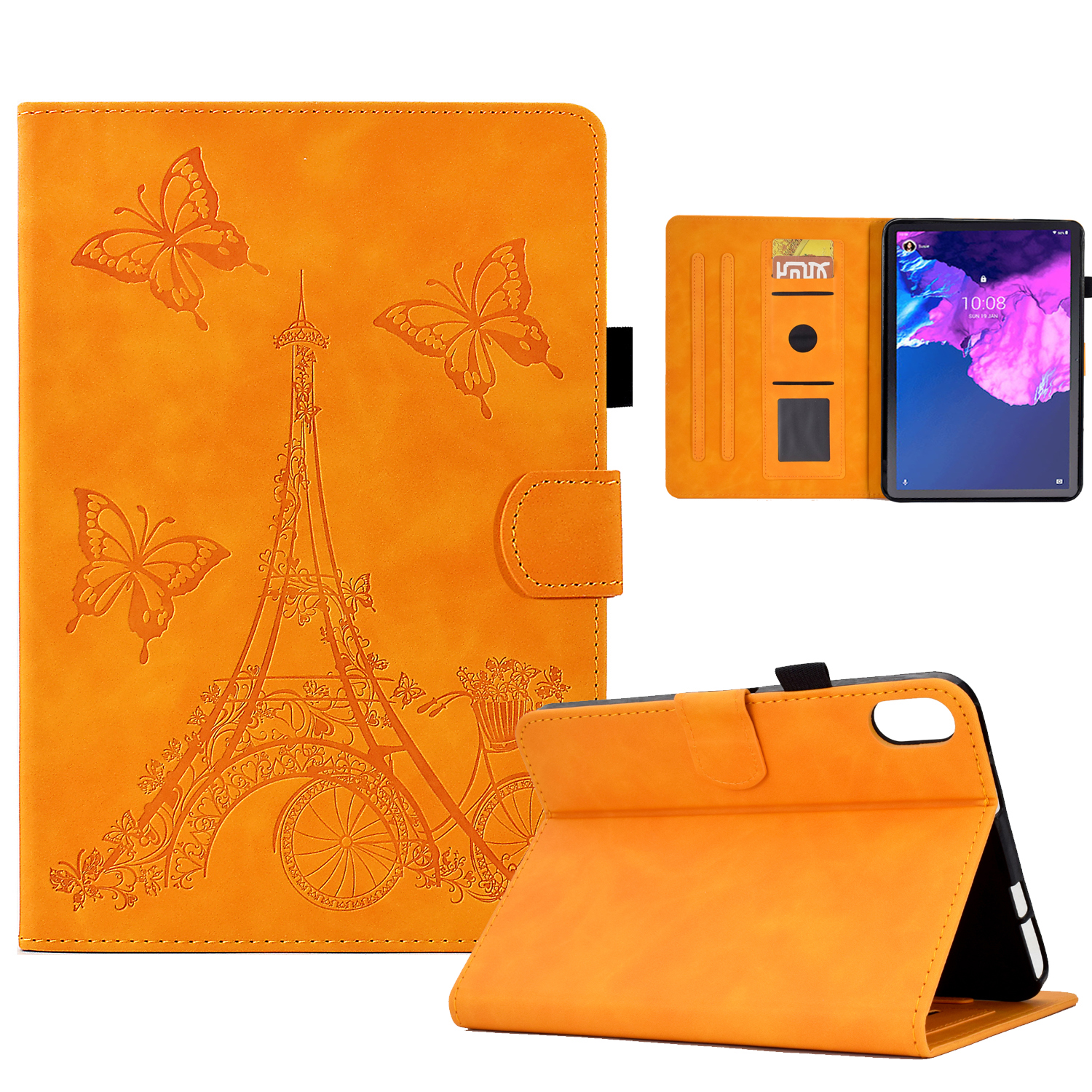 

Für Lenovo Tab P11 J606F Turmmuster Imprinzipiertes Kartenhalter Tablet Schutzabdeckung Mikrofaserleder + TPU Faltbar Ständer Anti-drop-hülle - Khaki, Lenovo Tab P11