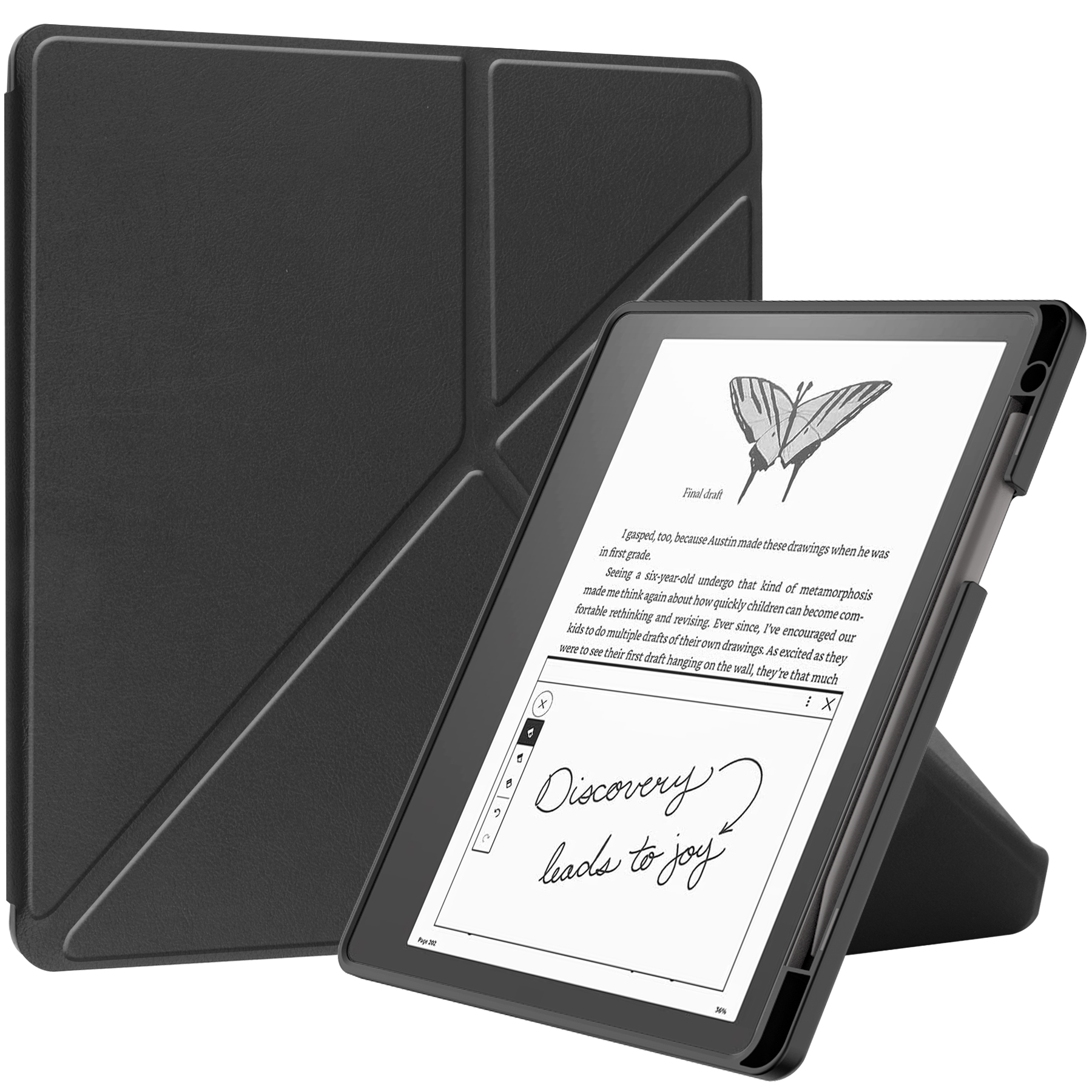 For Amazon Kindle Scribe Origami Stand PU Leather+TPU E-book Reader Case Shockproof E-Reader Cover with Auto Wake   Sleep - Black