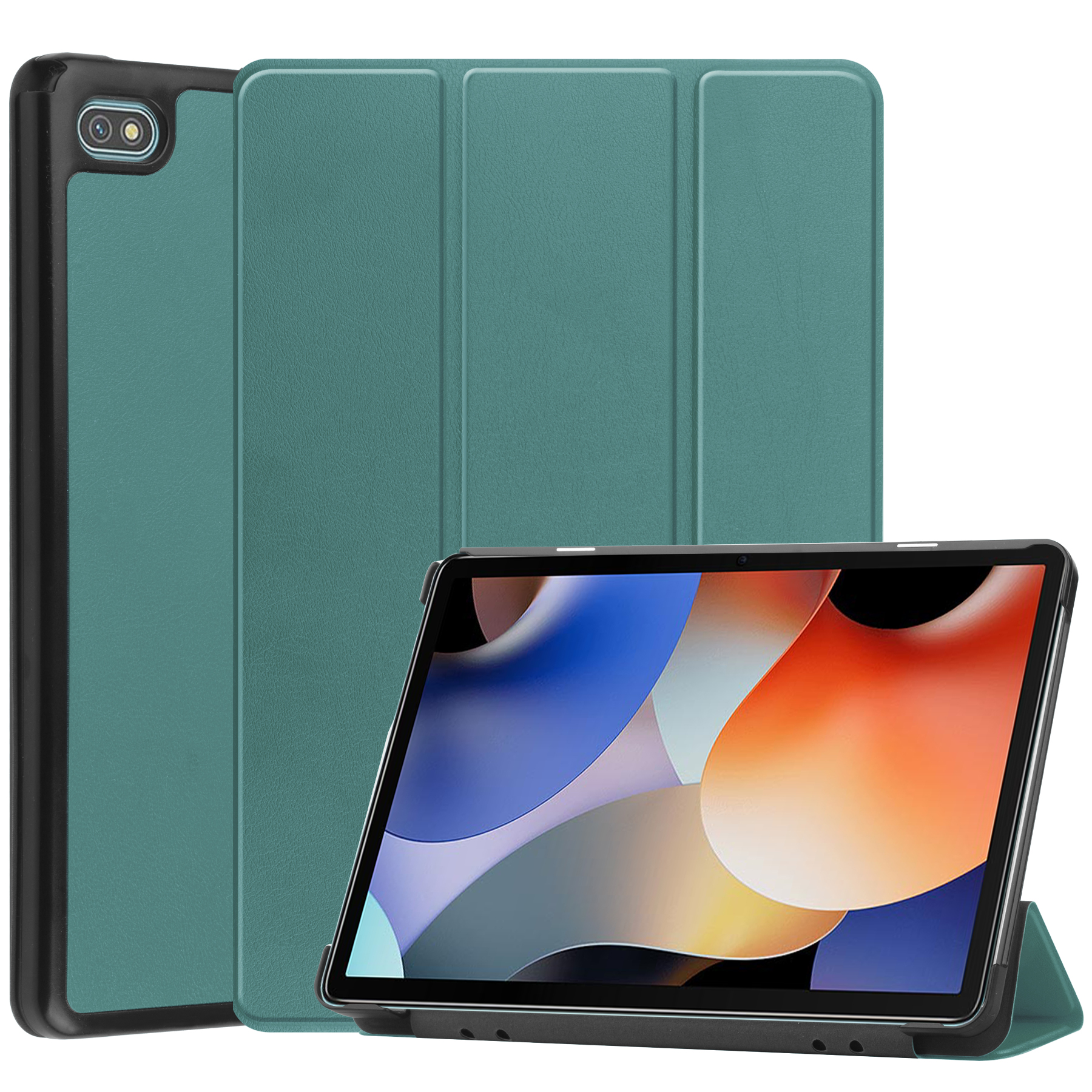 

Für Blackview Oscal Pad 10 Tri-fold PU Leder Tablet Hülle Auto Wake / Schlaf Anti-kratzer-tablettenabdeckung - Schwarzgrün, Blackview Oscal Pad 10
