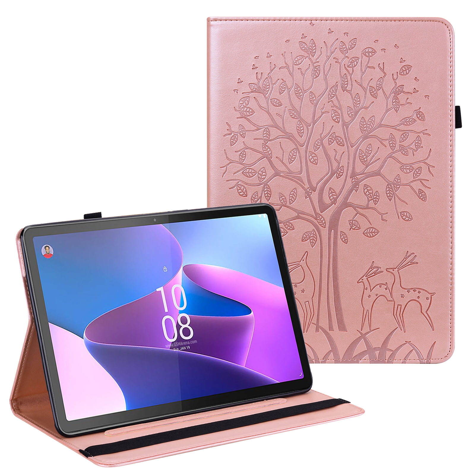 

PU Lederhülle Für Lenovo Tab P11 Gen 2 Schutzabdeckung Baumhirschgedruckter Standhülle Mit Kartensteckplätzen - Roségold, Lenovo Tab P11 Gen 2