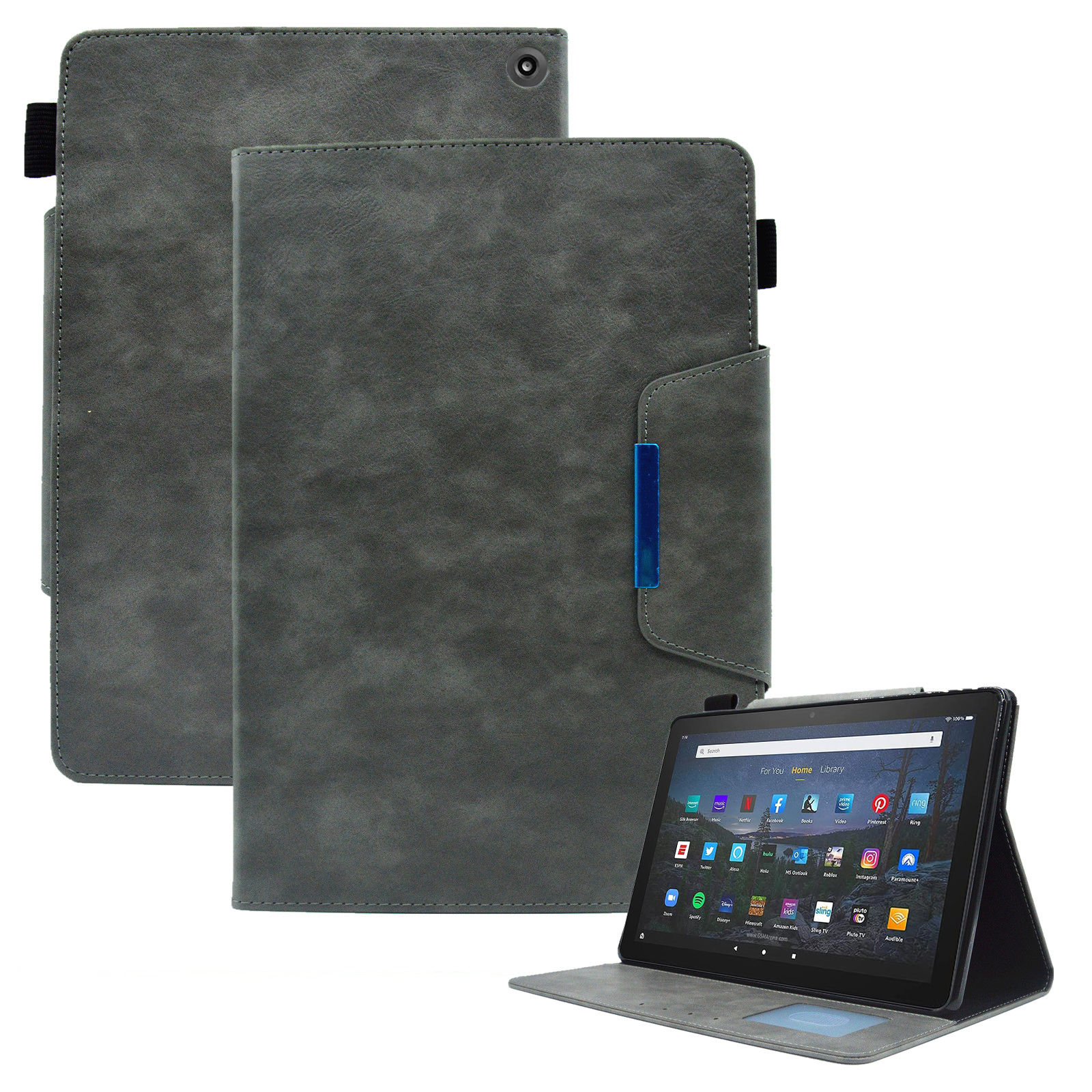 

Für Amazon Fire HD 10 Plus (2021) / HD 10 (2021) Tablet Leder Hülle Wallet Stand Auto Wake / Schlaftafelabdeckung (schlanker Stil) - Grau, Amazon Fire HD 10 Plus (2021)