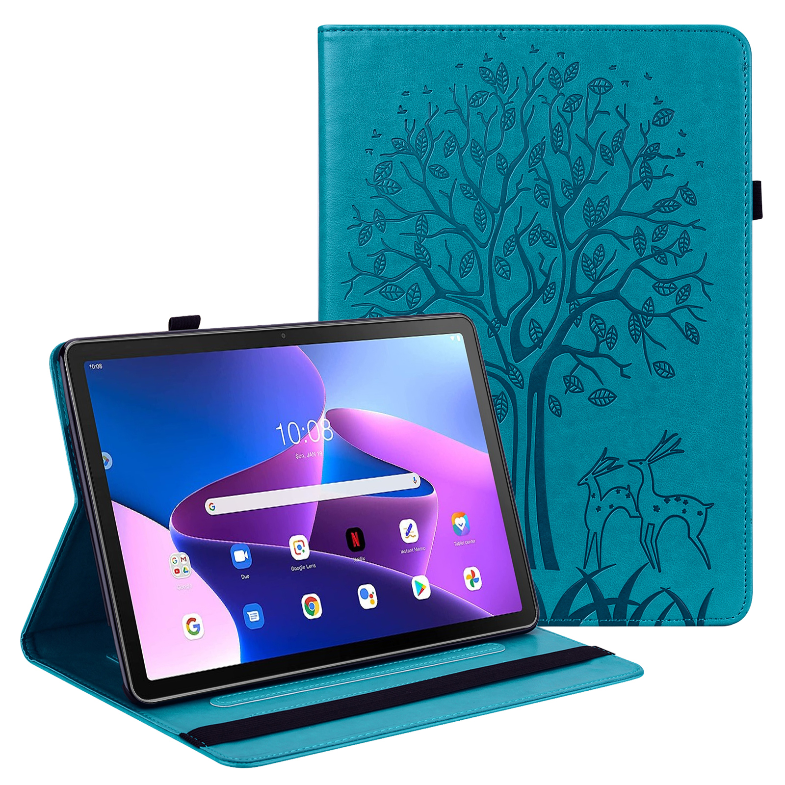 

Für Lenovo Tab M10 (Gen 3) PU Lederkartenhalter Tablet Case Tree Deer Imponed Stand Cover Cover - Blau, Lenovo Tab M10 (Gen 3)