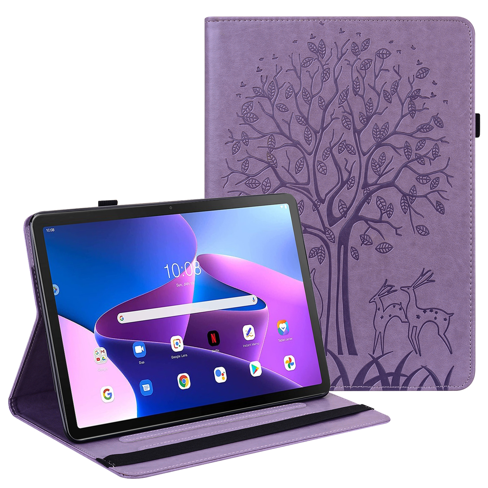 

Für Lenovo Tab M10 (Gen 3) PU Lederkartenhalter Tablet Case Tree Deer Imponed Stand Cover Cover - Lila, Lenovo Tab M10 (Gen 3)