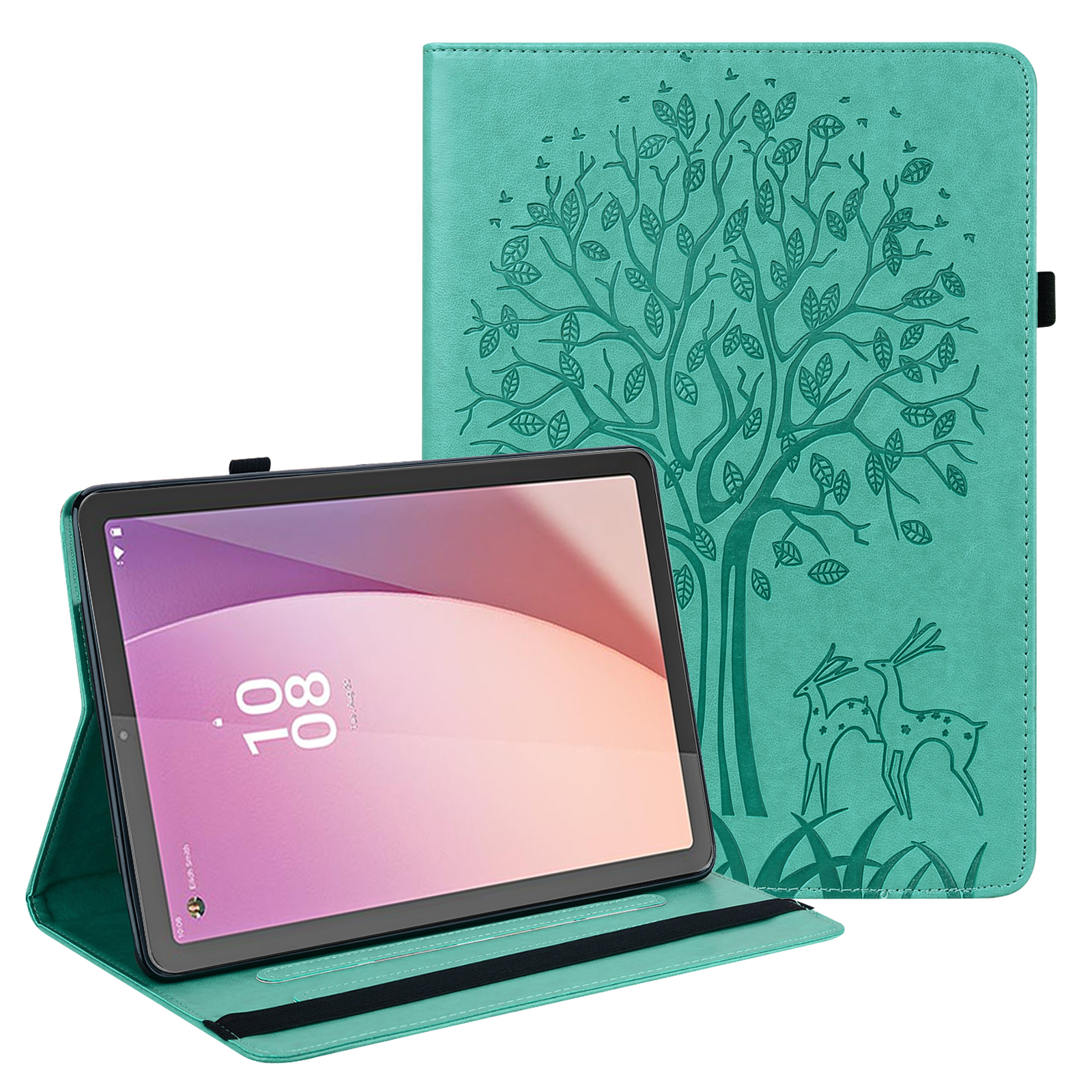 

Für Lenovo Tab M9 PU Leather Elastizitätsband -verschluss Tablet Case Tree Deer Imponed Stand Cover Mit Kartenhalter - Grün, Lenovo Tab M9