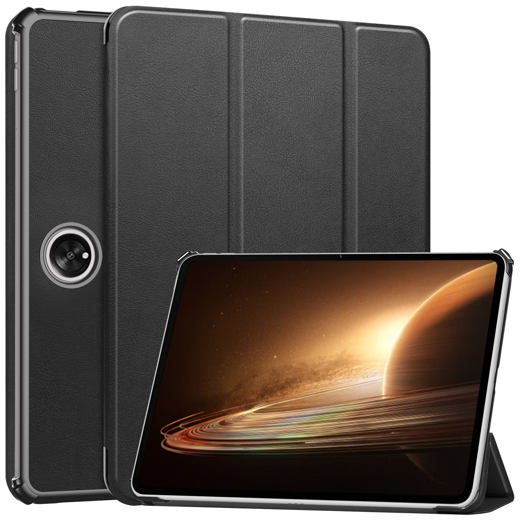 

Für Oppo Pad 2 Triufold Stand Tablet Hülle PU Leder Auto Wake / Schlaf Intelligente Abdeckung - Schwarz, Oppo Pad 2