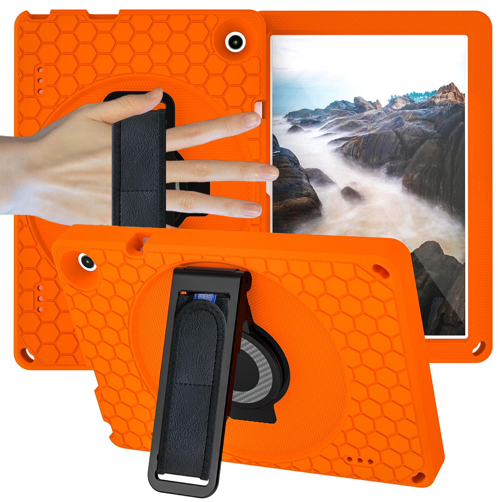 

Für Walmart Onn 10.1 "(2022) Tablet Hülle Handgurt Rotary Kickstand EVA+PC Tablet Deckung Mit Schultergurt - Orange / Schwarz, Other Phone Models