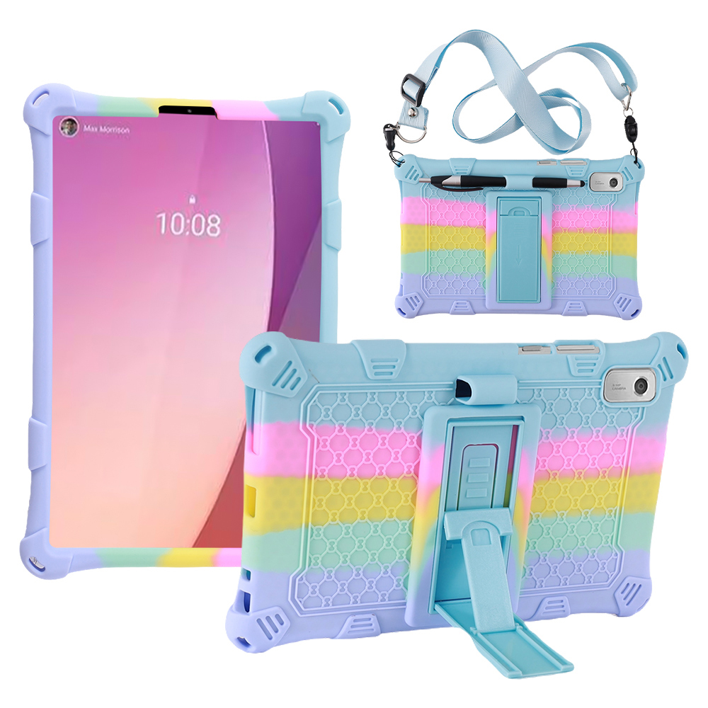 

Für Lenovo Tab M9 PC + Silikon-schock-resistente Tablet-hülle Mit Schultergurt - Buntes Babyblau, Lenovo Tab M9