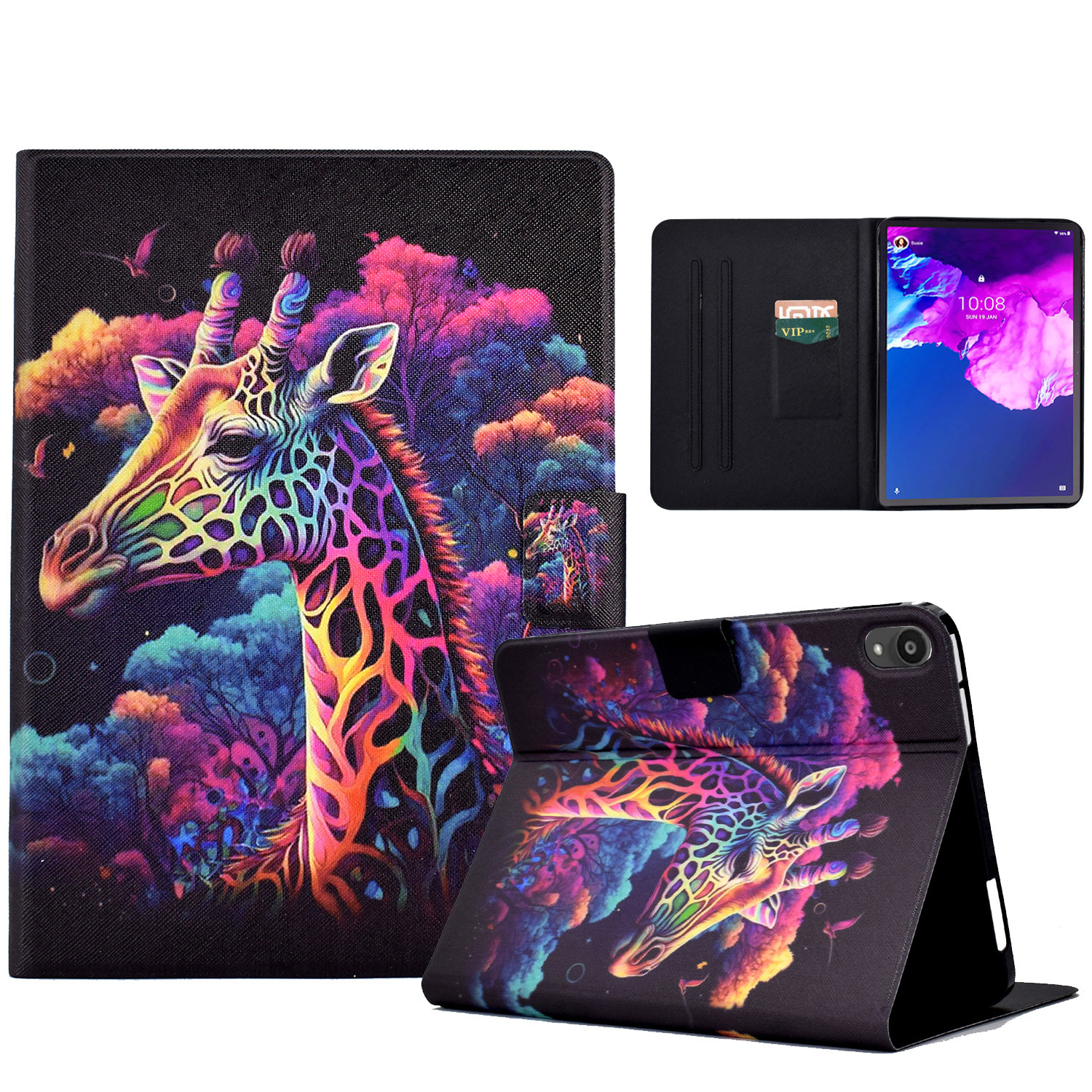 

PU -lederabdeckung Für Lenovo Tab P11 (J606F) Fallmuster Gedruckter Tablet -protektor Mit Ständer / Kartensteckplätze - Giraffe, Lenovo Tab P11