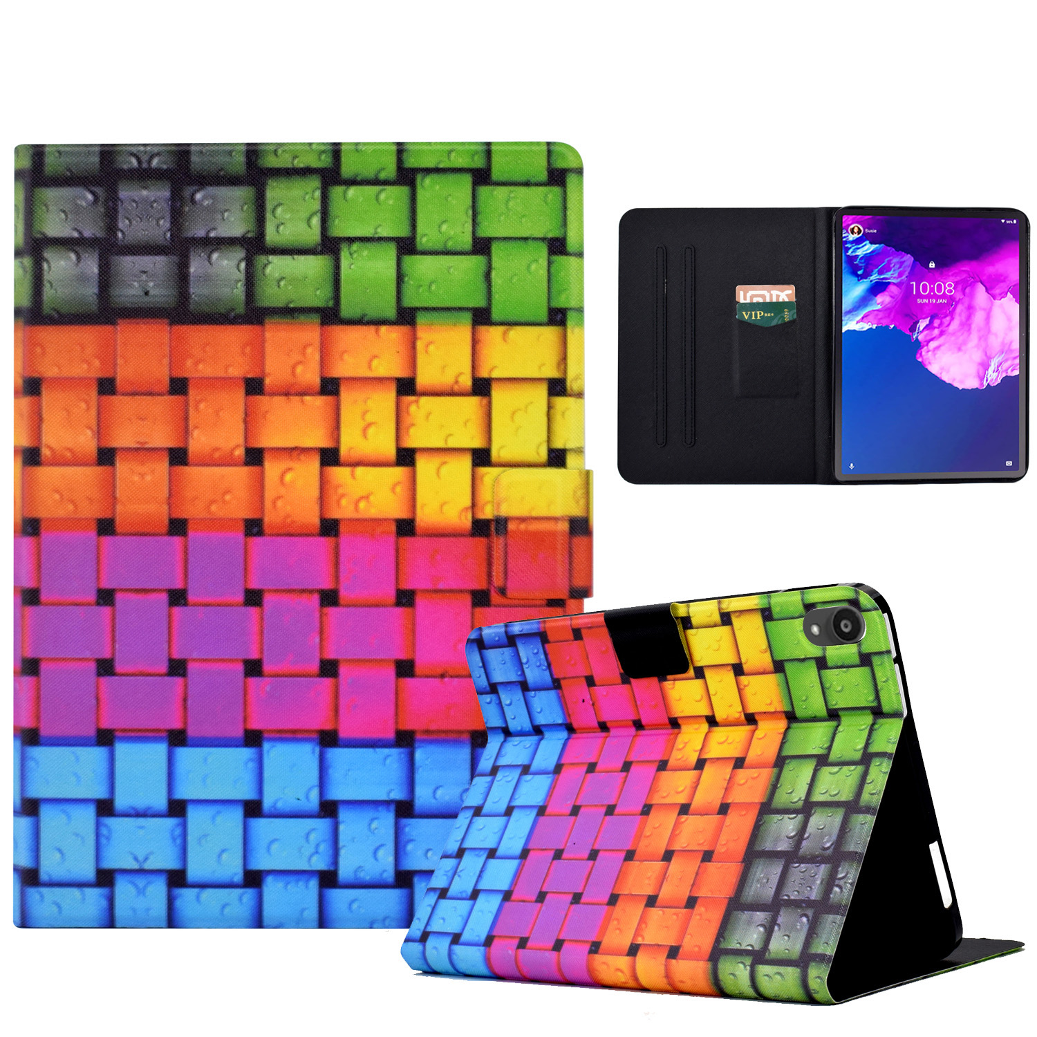 

PU -lederabdeckung Für Lenovo Tab P11 (J606F) Fallmuster Gedruckter Tablet -protektor Mit Ständer / Kartensteckplätze - Strickstreifen, Lenovo Tab P11