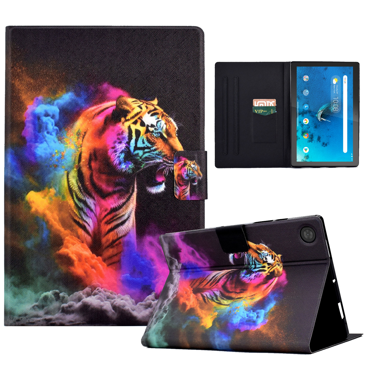 

Schutzhülle Für Lenovo Tab M10 (Gen 3) PU Leder -flip -abdeckungsmuster Gedrucktes Tablet -standhülle Mit Kartensteckplätzen - Buntes Tiger, Lenovo Tab M10 (Gen 3)