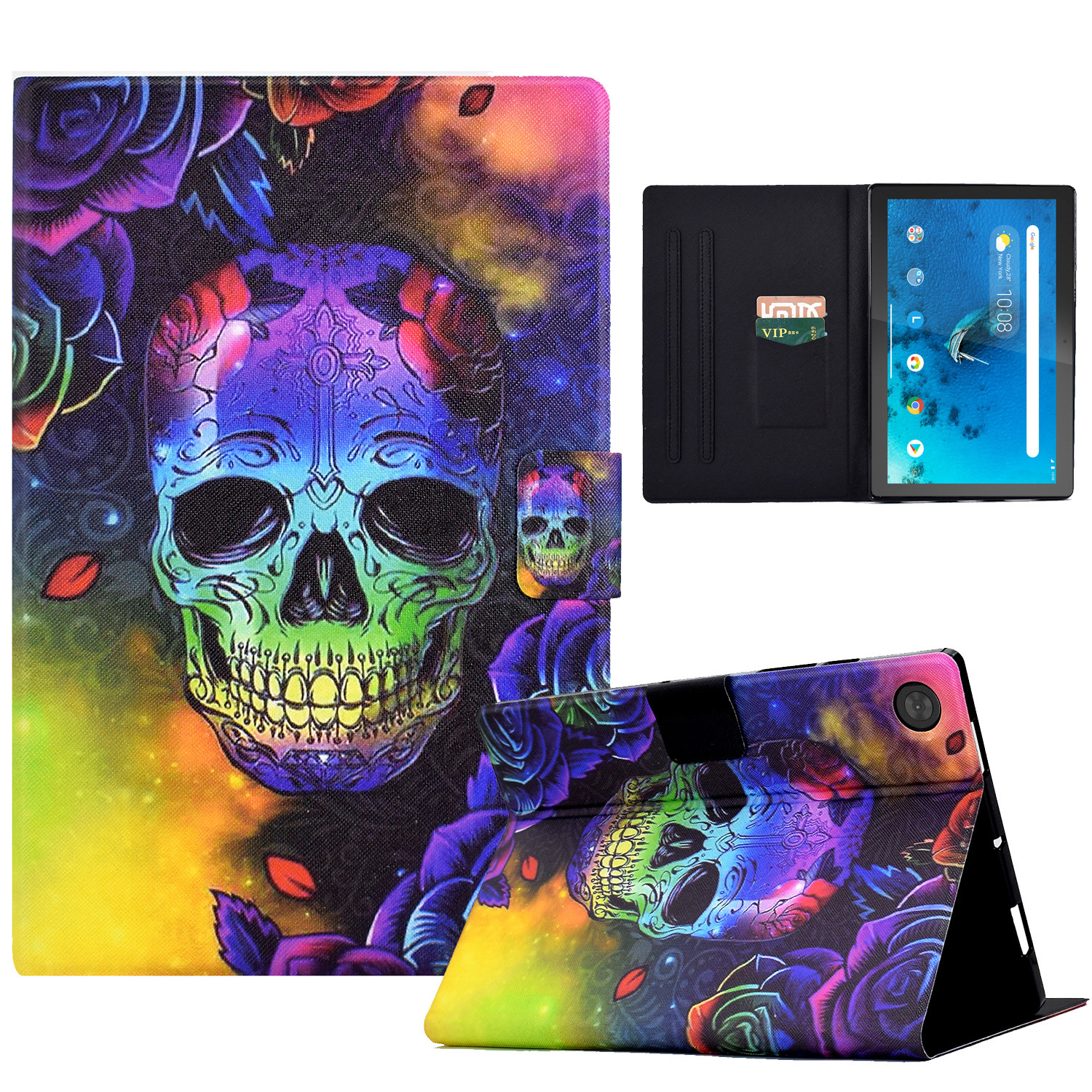 

Schutzhülle Für Lenovo Tab M10 (Gen 3) PU Leder -flip -abdeckungsmuster Gedrucktes Tablet -standhülle Mit Kartensteckplätzen - Schädel, Lenovo Tab M10 (Gen 3)