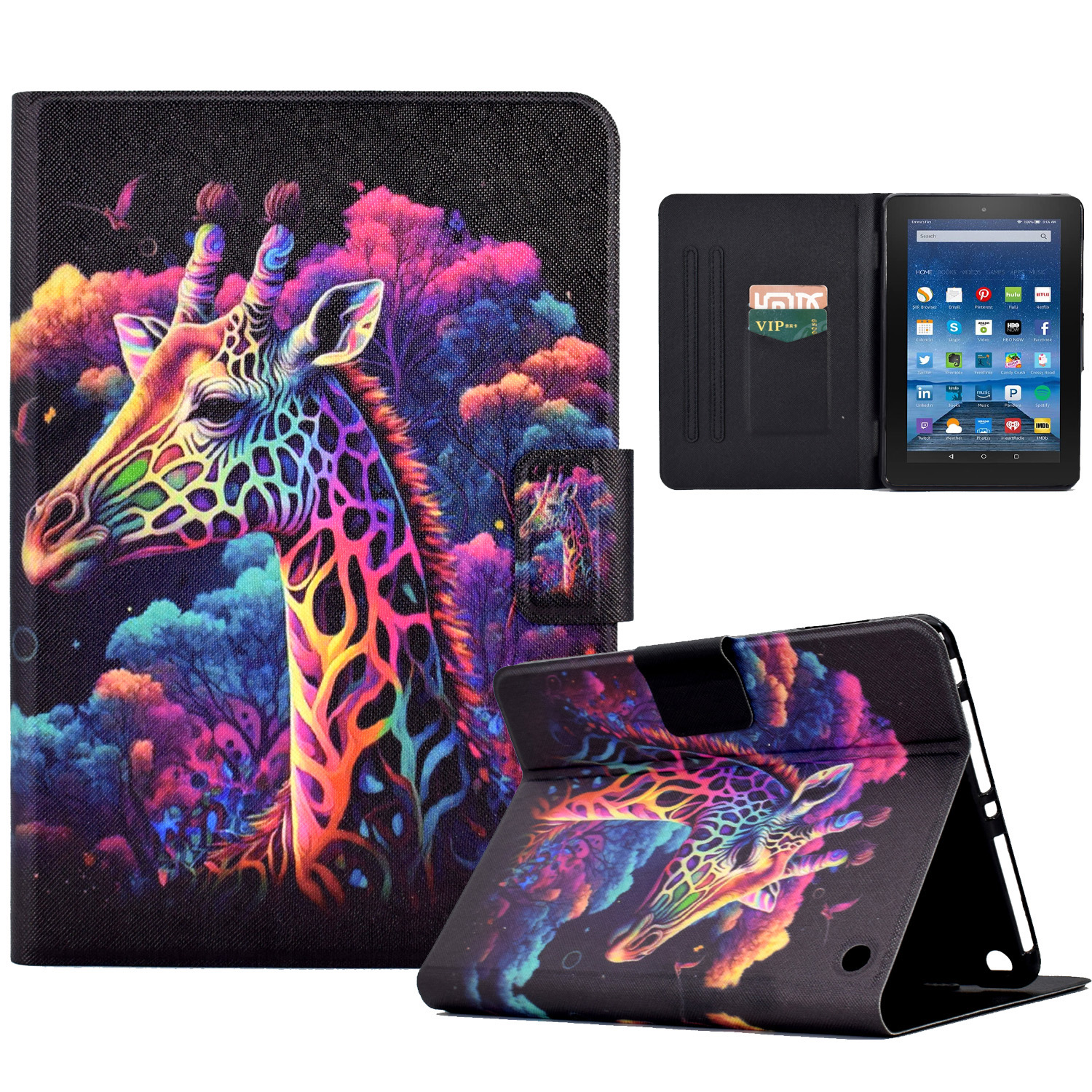 

Für Amazon Fire HD 8 (2020) /(2022) Hülle Mit Kartensteckplätzen, Muster Bedruckte Lederflip-deckung Anti-fall-tablet-hülle - Giraffe, Amazon Fire HD 8 (2022)