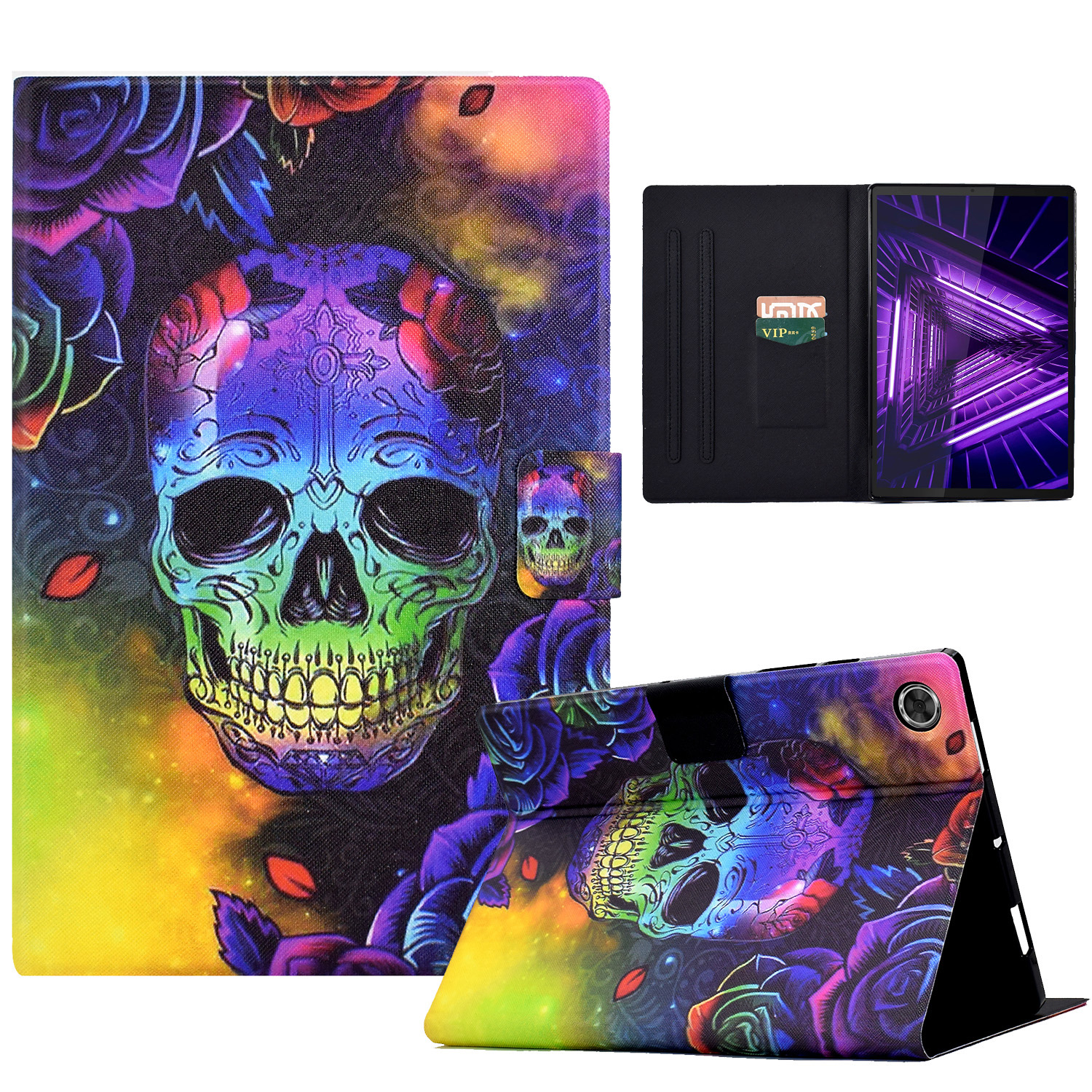 

Anti-drop-fall Für Lenovo Tab M10 FHD / M10 Plus X606F Leder Flip Tablet Abdeckungsmuster Gedruckte Kartensteckplätze Abdeckung - Schädel, Lenovo Tab M10 Plus