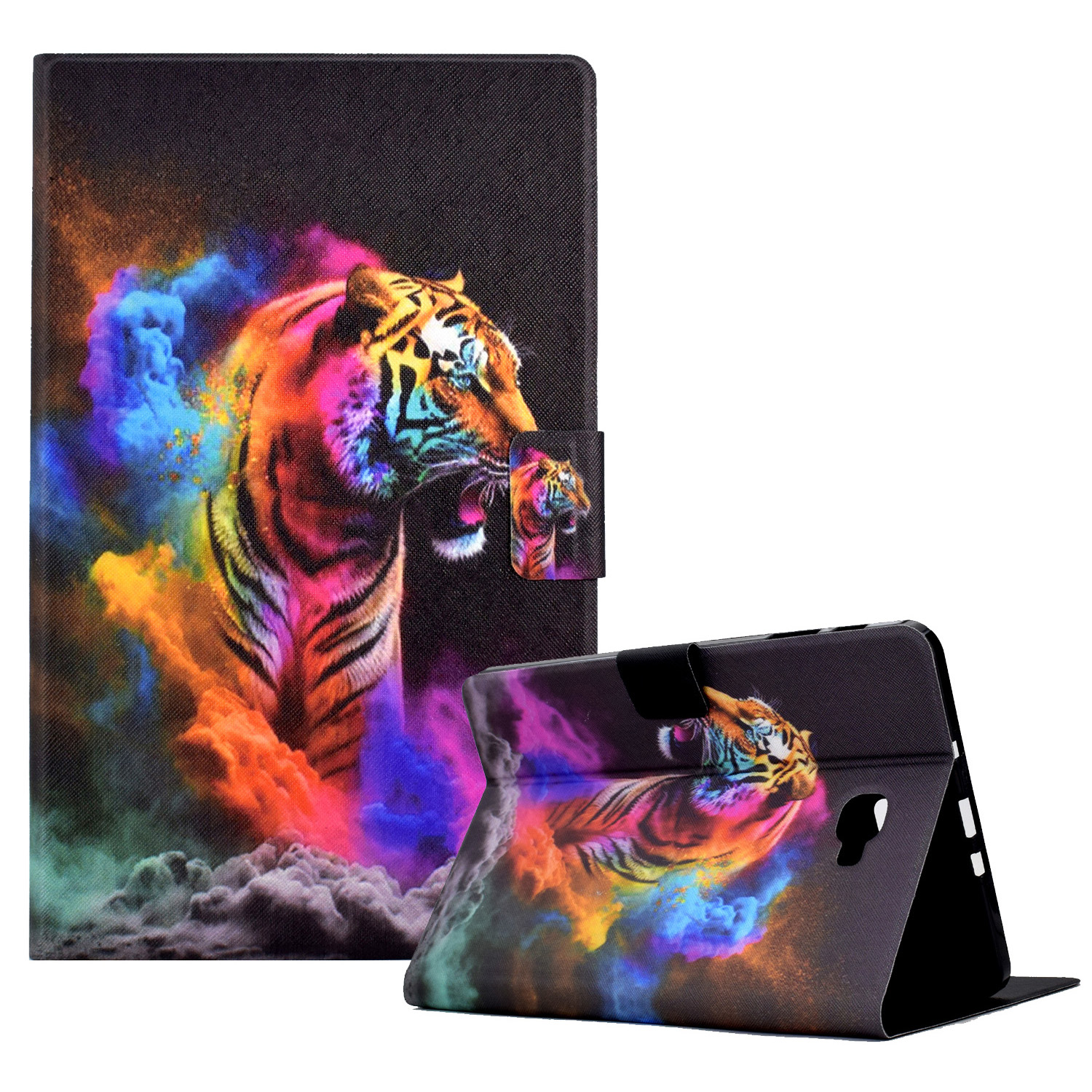

Für Samsung Galaxy Tab A 10.1 (2016) T580 / T585 Leder -flip -deckungsmuster Gedrucktes Tablet -hülle Mit Kartensteckplätzen - Buntes Tiger, Galaxy Tab A 10.1 (2016)