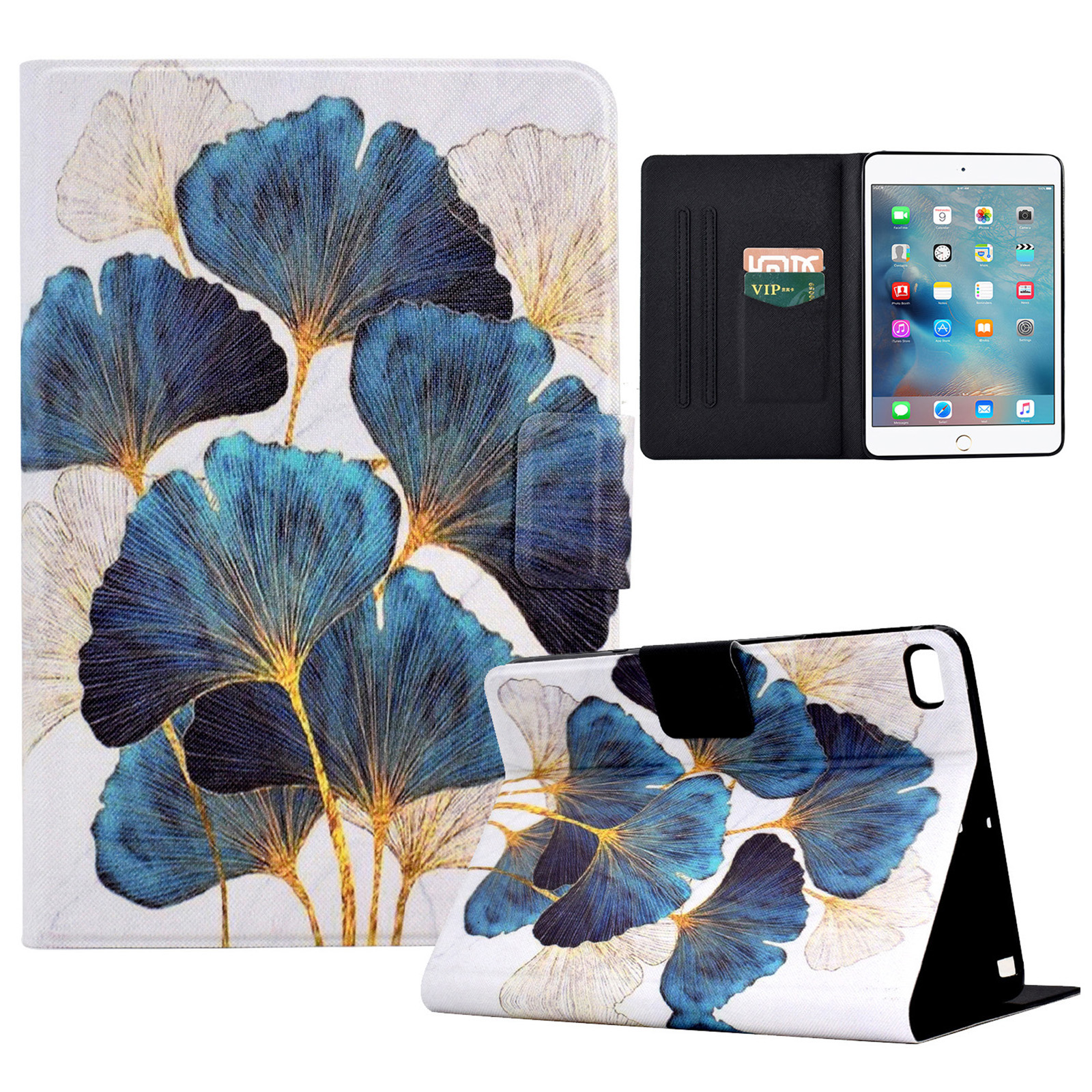 

für ipad mini (2019) 7,9 zoll / mini 4 / 3 / 2 / ipad mini tablet leder -häuse muster druckkartenhalter abdeckung - blatt, iPad mini (2019) 7.9 inch