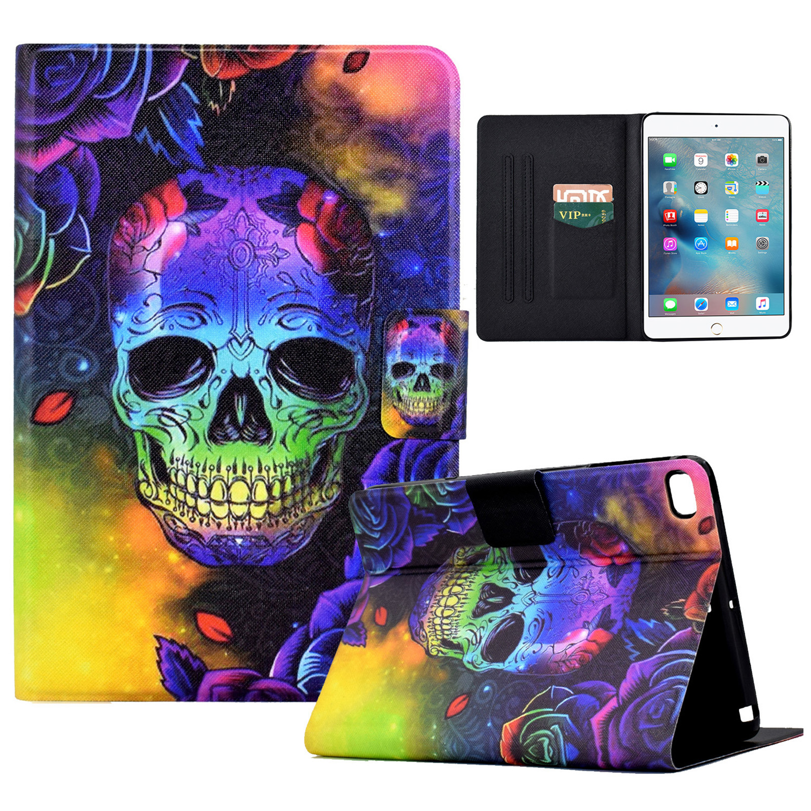 

für ipad mini (2019) 7,9 zoll / mini 4 / 3 / 2 / ipad mini tablet leder -häuse muster druckkartenhalter abdeckung - schädel, iPad mini (2019) 7.9 inch