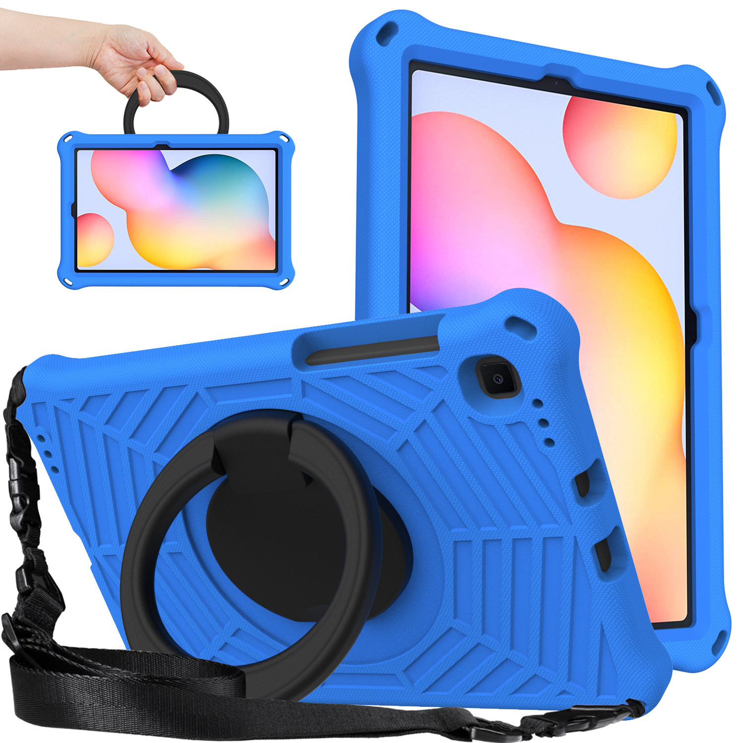 

Für Samsung Galaxy Tab S6 Lite (2020) SM-P610 P615 /(2022) Kickstand EVA +PC Tablet Case Spider-webtexturabdeckung Mit Schultergurt - Blau, Galaxy Tab S6 Lite