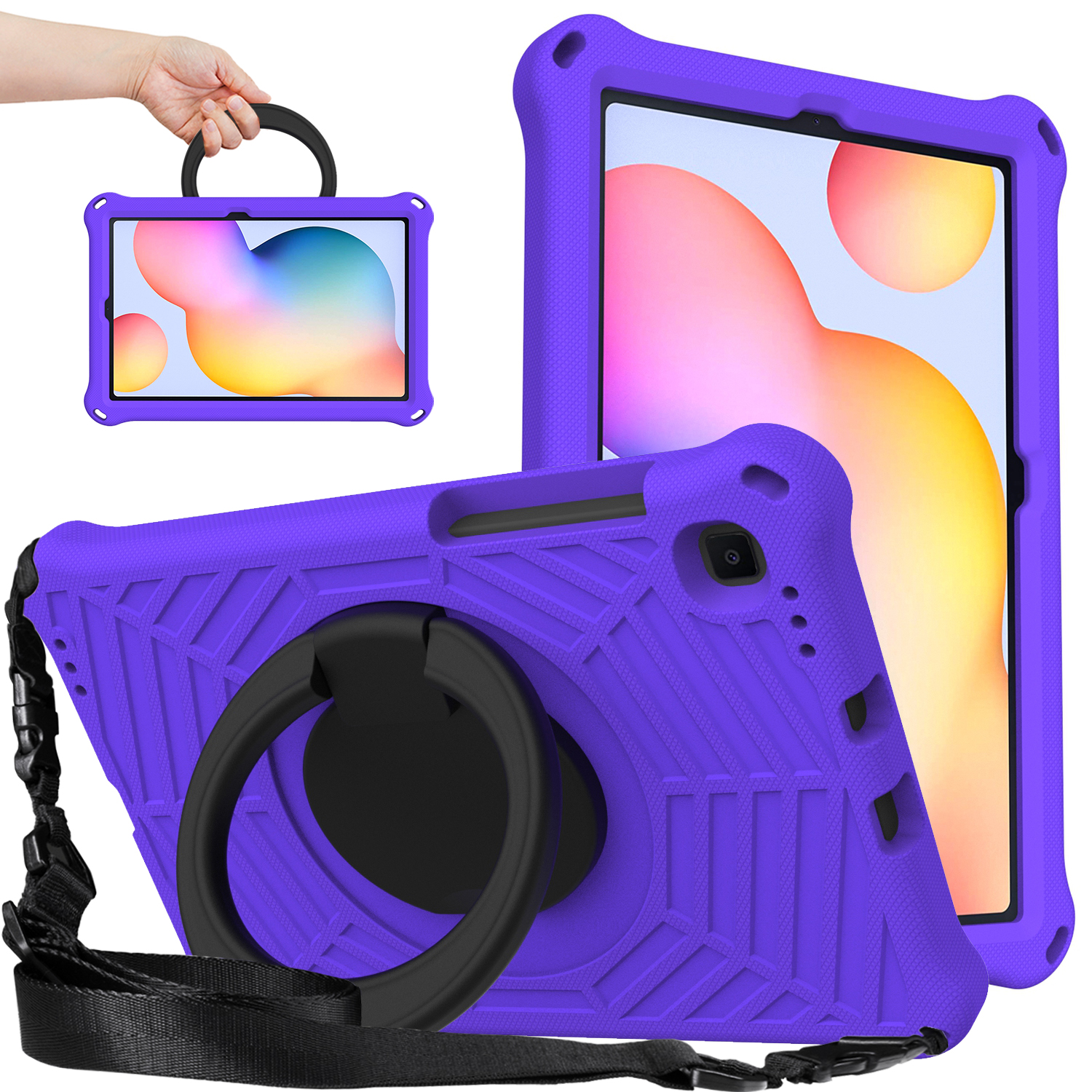 

Für Samsung Galaxy Tab S6 Lite (2020) SM-P610 P615 /(2022) Kickstand EVA +PC Tablet Case Spider-webtexturabdeckung Mit Schultergurt - Lila, Galaxy Tab S6 Lite