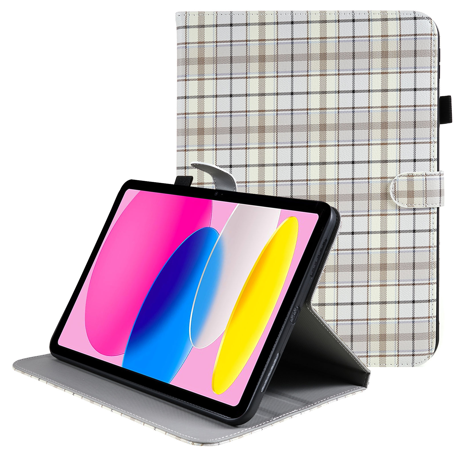 

Für Ipad 10.9 (2022) Gewebt / Gittermuster Tablet Hülle Klappständer PU Leder Drop-sof-abdeckung - Raster Weiß, iPad 10.9 (2022)