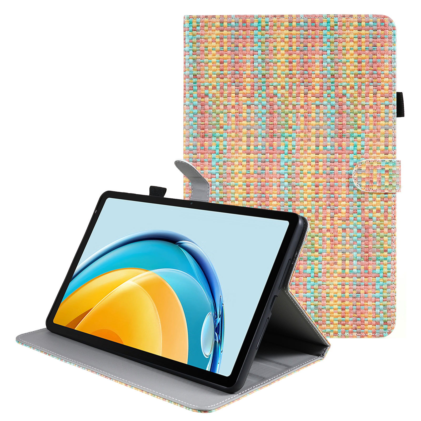 

Für Huawei Matepad SE 10.4 Zoll Gewebt / Gittermuster Drop-proof Tablet Hülle PU Lederstand Cover - Gewebter Regenbogen, Huawei MatePad SE 10.4-inch