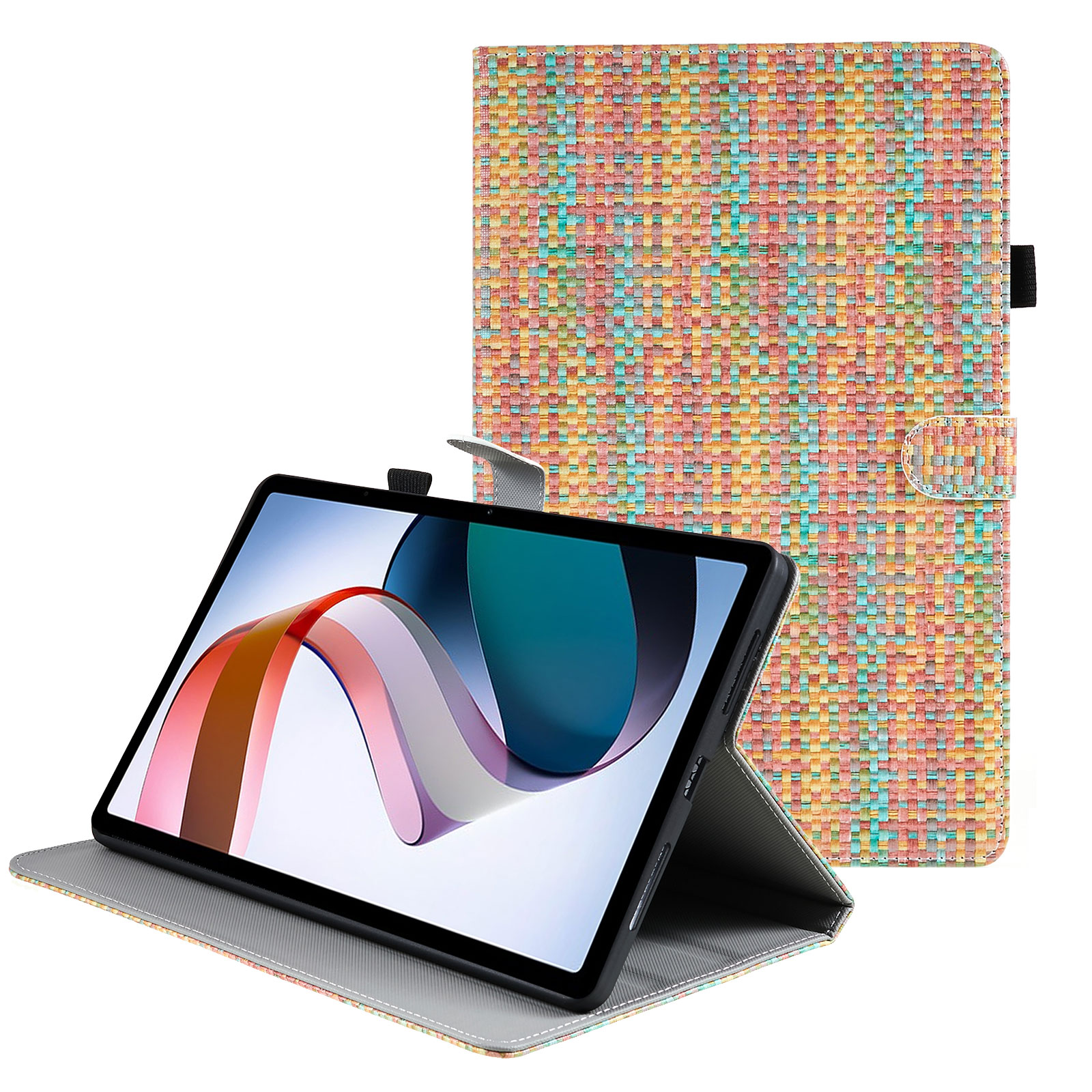 

Für Xiaomi Redmi Pad Gewebt / Grid Muster Tablet Hülle PU Leder Flip Ständer Stoßdichter Deckung - Gewebter Regenbogen, Xiaomi Redmi Pad