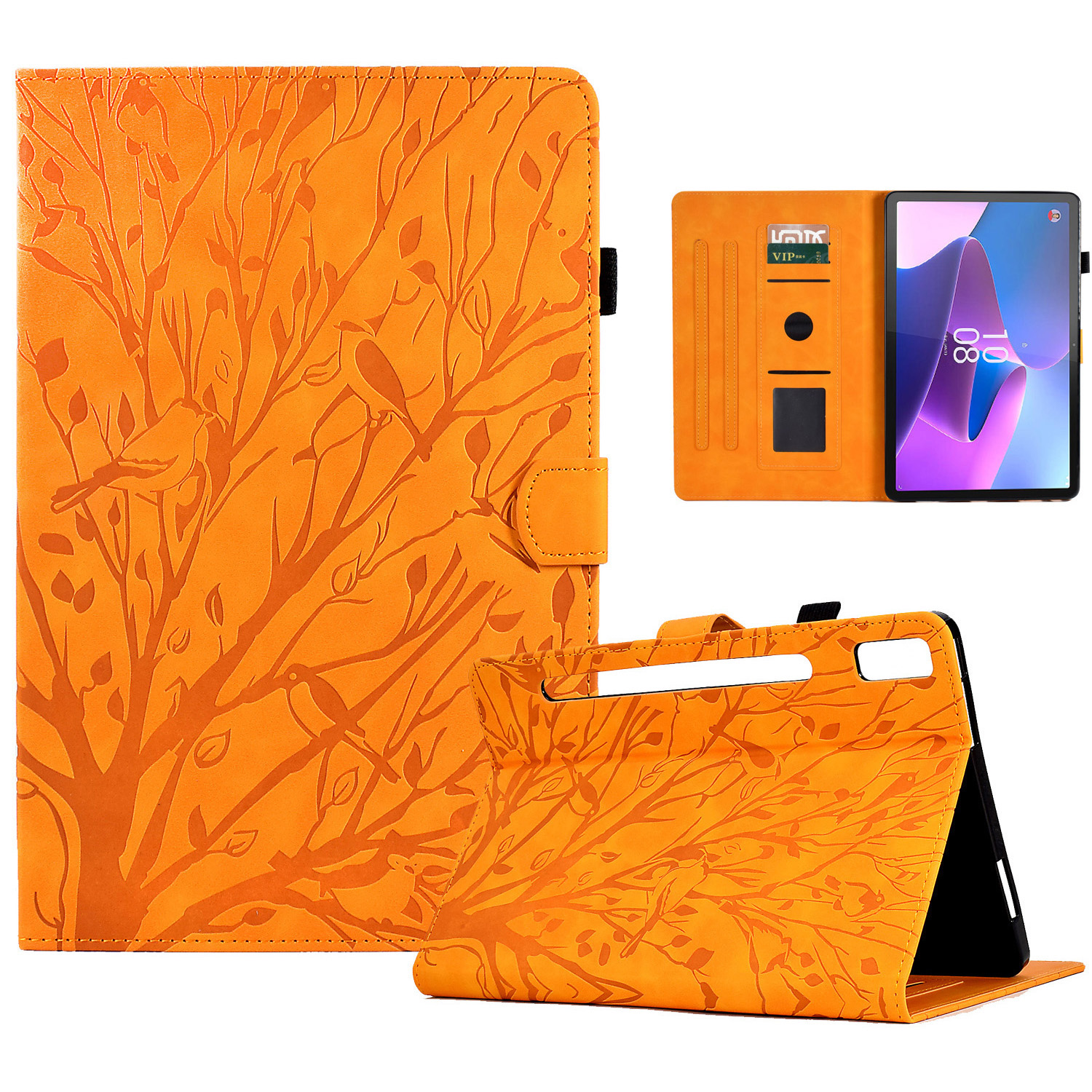 

Für Lenovo Tab P11 Pro Gen 2 Schocksicherer Abdeckungsbaum Eingeprägter Ledertablettenhülle Mit Kartensteckplatz - Khaki, Lenovo Tab P11 Pro Gen 2