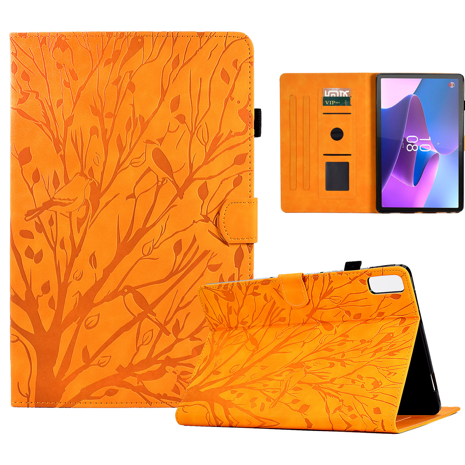 

Anti-drop-hülle Für Lenovo Tab P11 Gen 2 TB-350 Baum Imprinted Leder Flip Cover Mit Kartensteckplatz - Khaki, Lenovo Tab P11 Gen 2