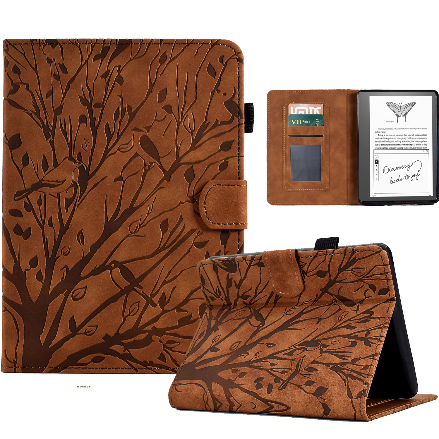 

Für Amazon Kindle 11th Gen (2022) Leder E-reader-hülle Geprägter Standbaumkartenhalterabdeckung - Braun, Amazon Kindle 11th Gen (2022)