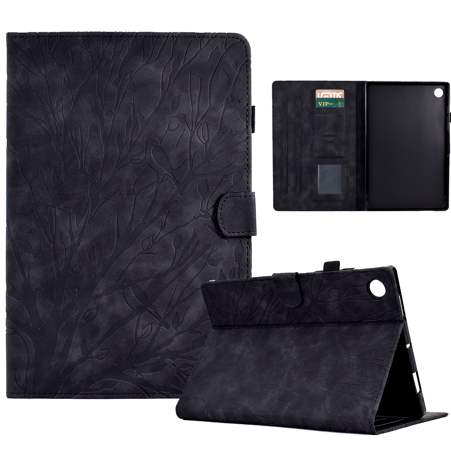 

Für Lenovo Tab M10 (Gen 3) Eingeprägte Baumtabletten -hülle PU Lederkartenhalter Abdeckung - Schwarz, Lenovo Tab M10 (Gen 3)