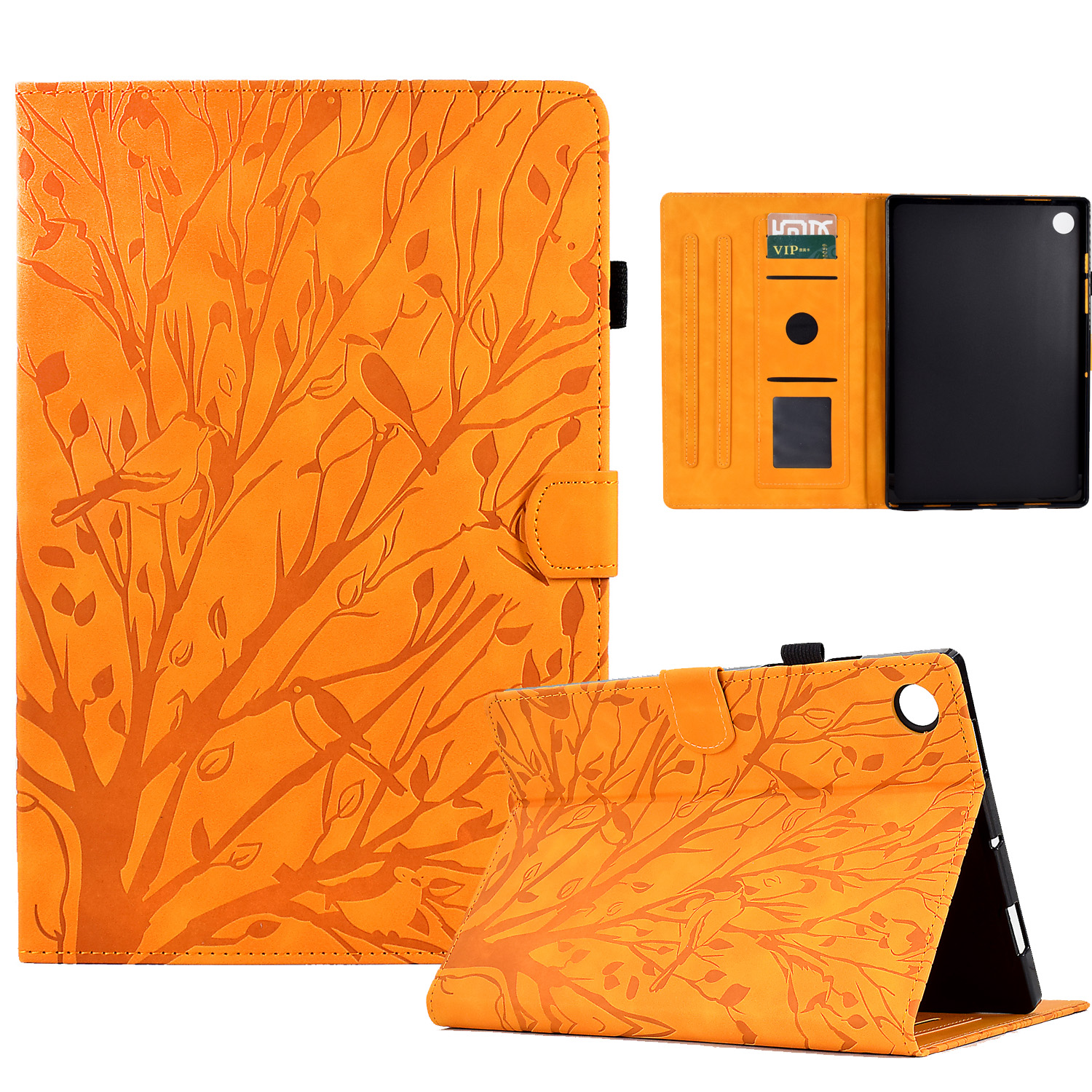 

Für Samsung Galaxy Tab A8 10.5 (2021) X200 X205 /(2022) Standtablette Hülle Lederkartenhalter Eingeprägter Baumabdeckung - Khaki, Galaxy Tab A8 10.5 (2021)