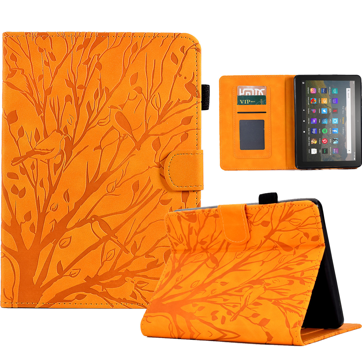 

Für Amazon Kindle Paperwhite 5 (2021) Geprinziertes Baumleder -tablet -kartentafel Tablet Stand Cover - Khaki, Amazon Kindle Paperwhite 5 (2021)
