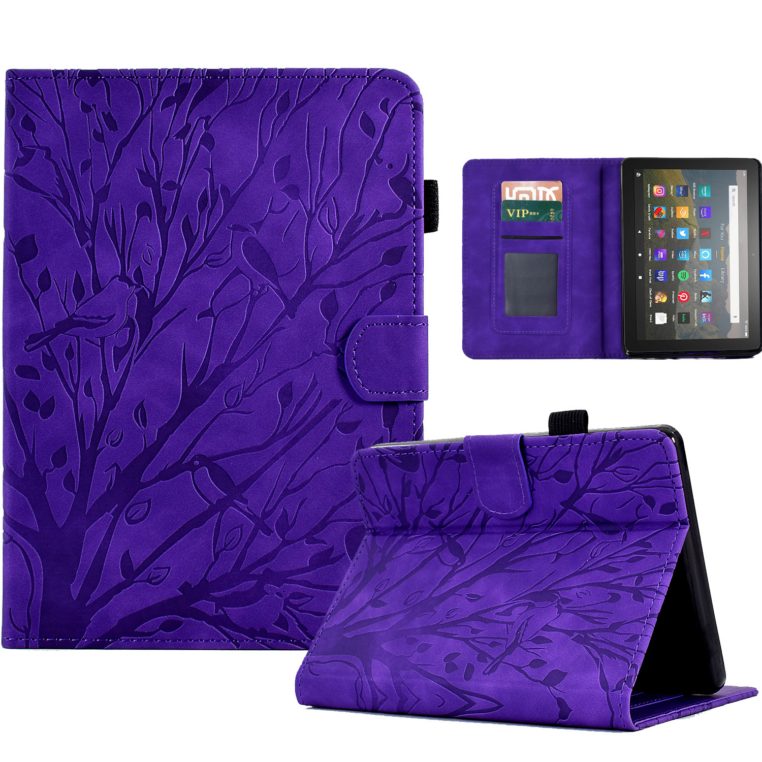 

Für Amazon Kindle Paperwhite 5 (2021) Geprinziertes Baumleder -tablet -kartentafel Tablet Stand Cover - Lila, Amazon Kindle Paperwhite 5 (2021)