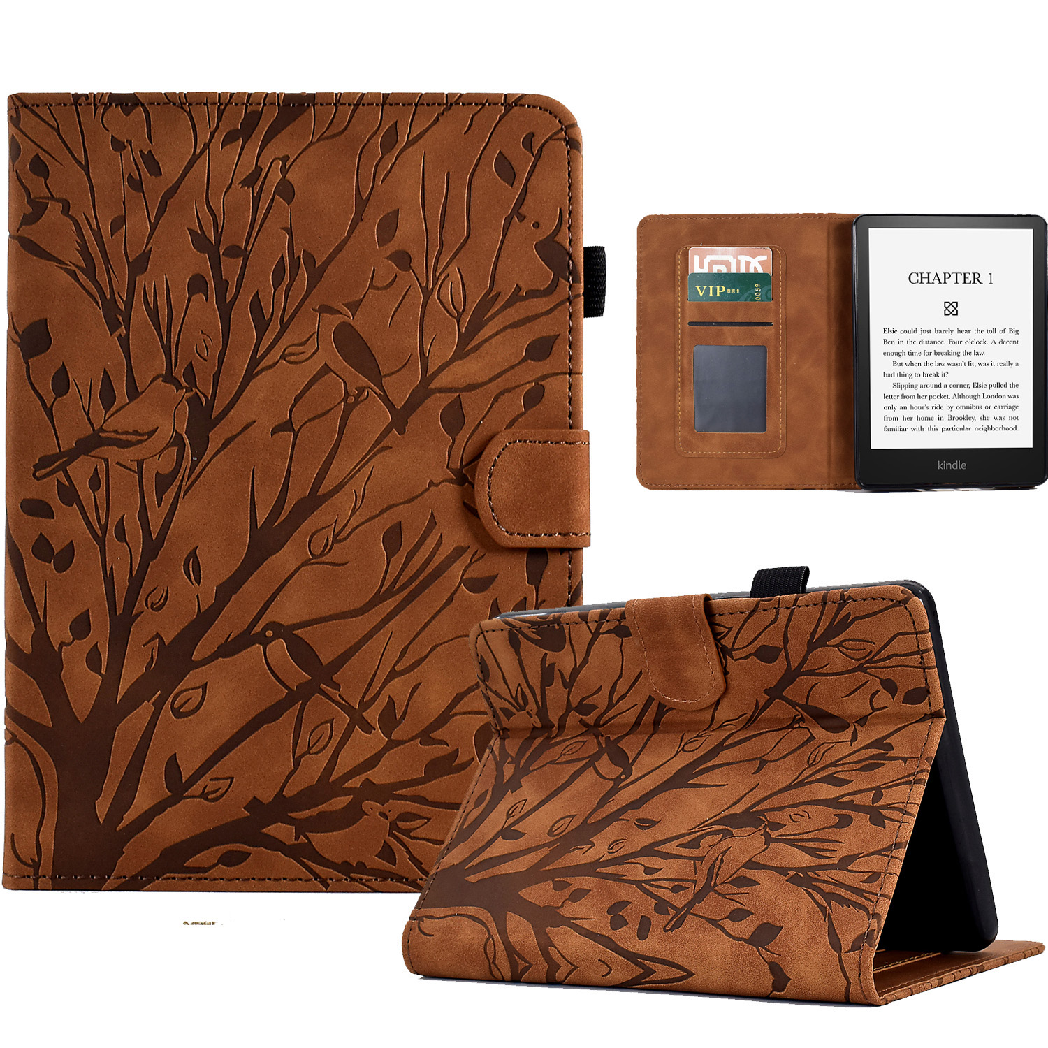 

Für Amazon Kindle Paperwhite 4 (2018) / 3 (2015) / 2 (2015) / Paperwhite (2015) Stand Leder -hülle Kartenhalter Eingeprägter Baumabdeckung - Braun, Amazon Kindle Paperwhite 4 (2018)