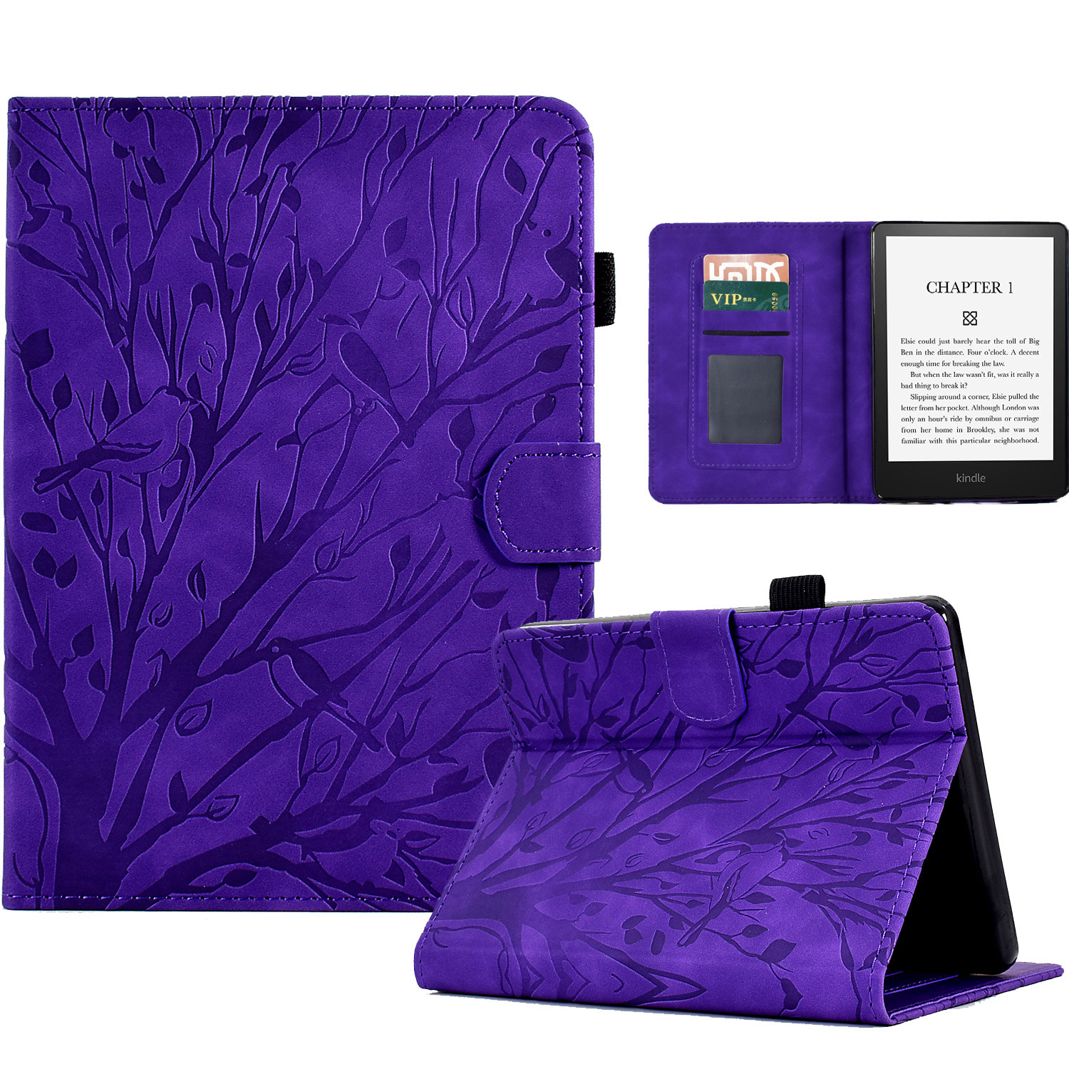 

Für Amazon Kindle Paperwhite 4 (2018) / 3 (2015) / 2 (2015) / Paperwhite (2015) Stand Leder -hülle Kartenhalter Eingeprägter Baumabdeckung - Lila, Amazon Kindle Paperwhite 4 (2018)