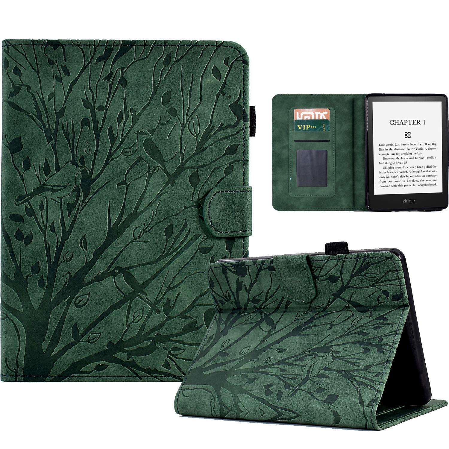 

Für Amazon Kindle Paperwhite 4 (2018) / 3 (2015) / 2 (2015) / Paperwhite (2015) Stand Leder -hülle Kartenhalter Eingeprägter Baumabdeckung - Grün, Amazon Kindle Paperwhite 4 (2018)