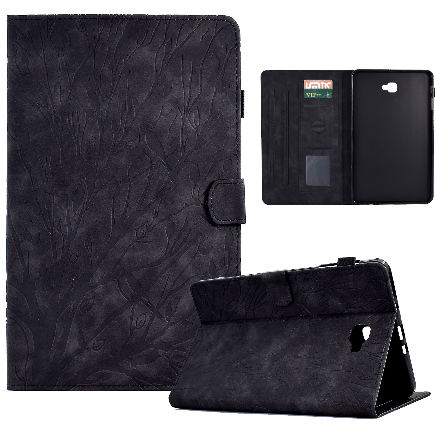 

Für Samsung Galaxy Tab A 10.1 (2016) T580 T585 PU Leder Tablet Hülle Gedruckte Baumkartenhalterabdeckung - Schwarz, Galaxy Tab A 10.1 (2016)
