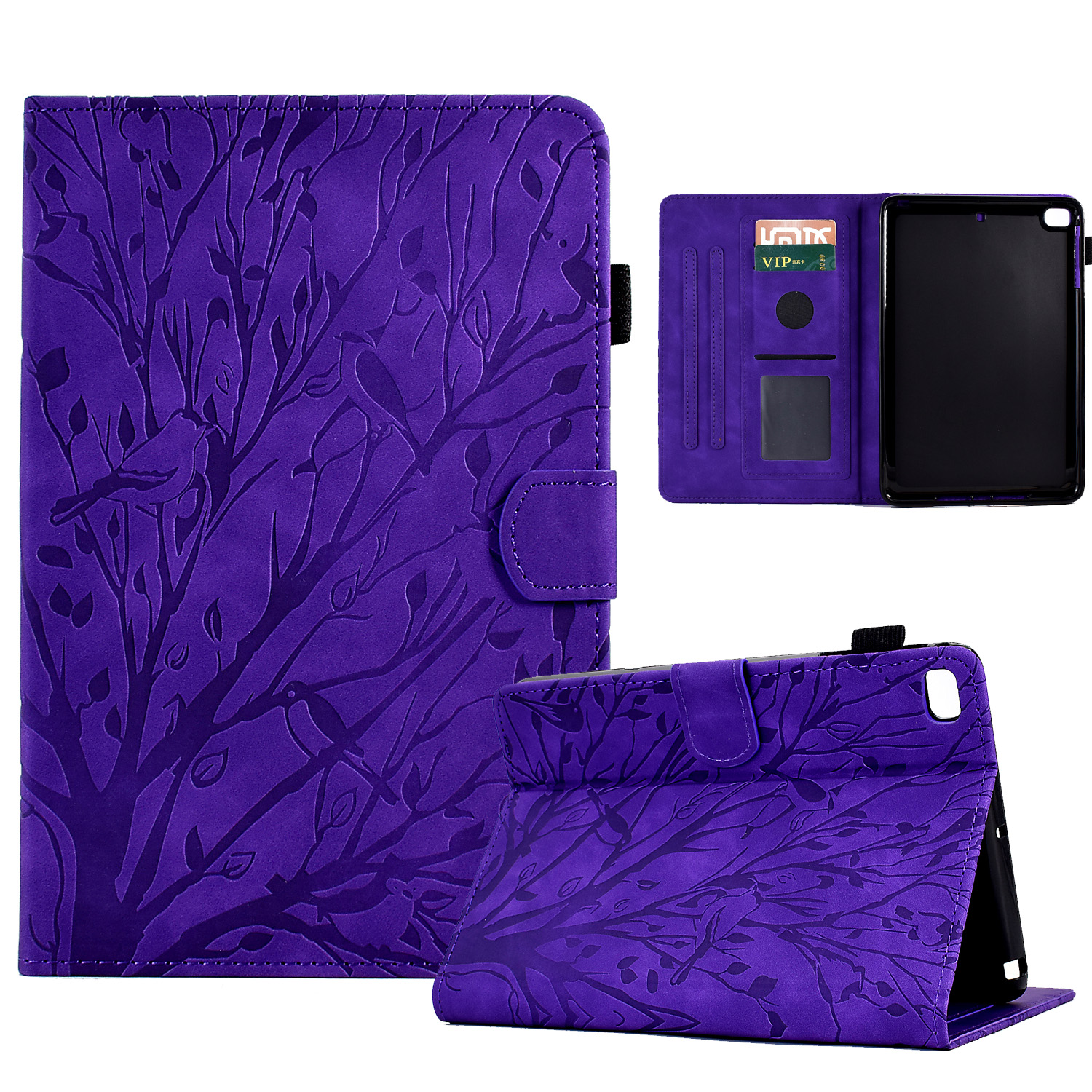 

für ipad mini (2019) 7,9 zoll / mini 4 / 3 / 2 / 1 tablet cover pu leder standkarte halter eingeprägter baum tablet hülle - lila, iPad Mini