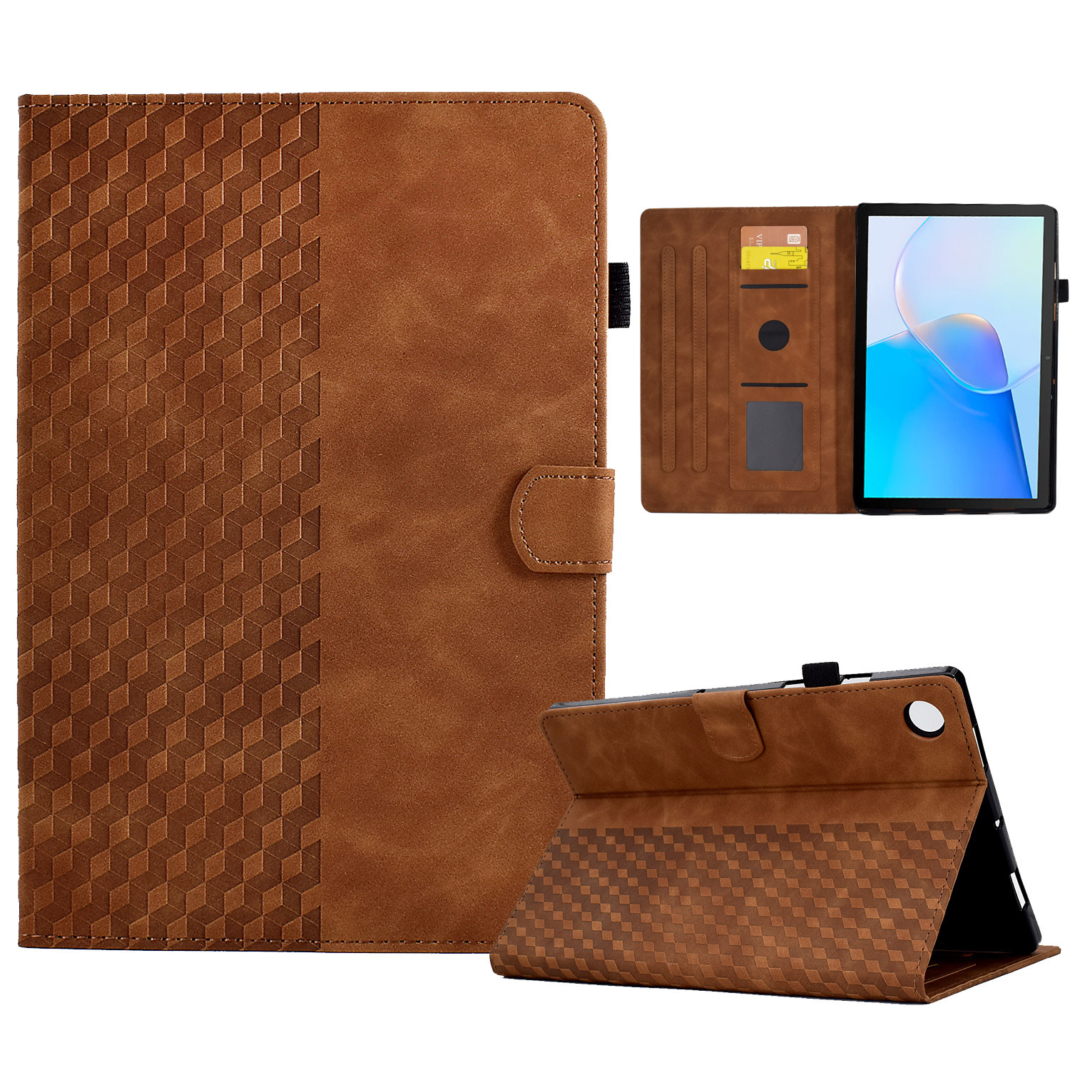 

Für Huawei Matepad SE 10.4-zoll A5 PU Leder Smart Tablet Häuschenmuster Geprägter Standabdeckung Mit Kartensteckplätzen - Braun, Huawei MatePad SE 10.4-inch