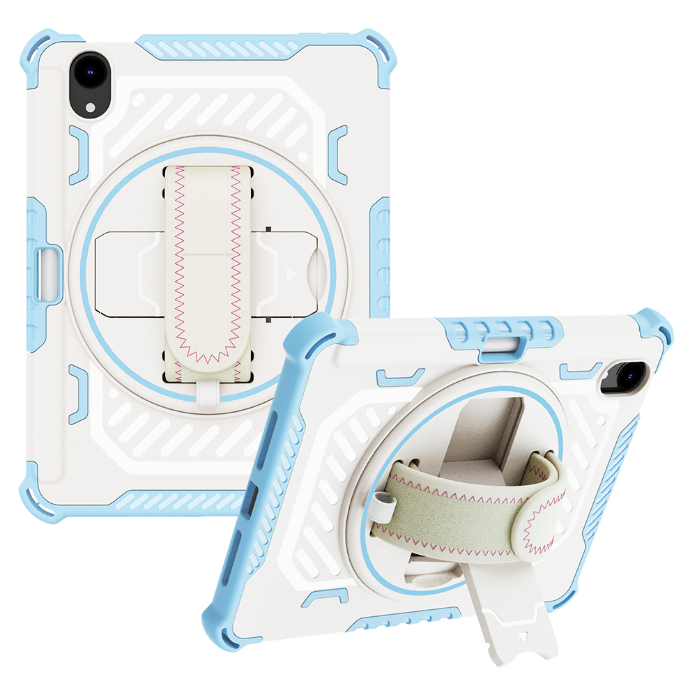 

Für Ipad Mini (2021) Typ-a-pc + Tpu-tablet-hülle Rotary Kickstand Handriemenabdeckung - Blau, iPad mini (2021)