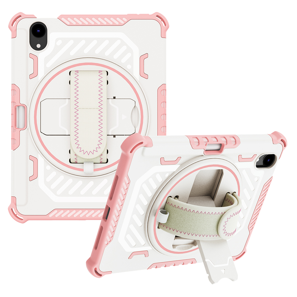 

Für Ipad Mini (2021) Typ-a-pc + Tpu-tablet-hülle Rotary Kickstand Handriemenabdeckung - Rosa, iPad mini (2021)