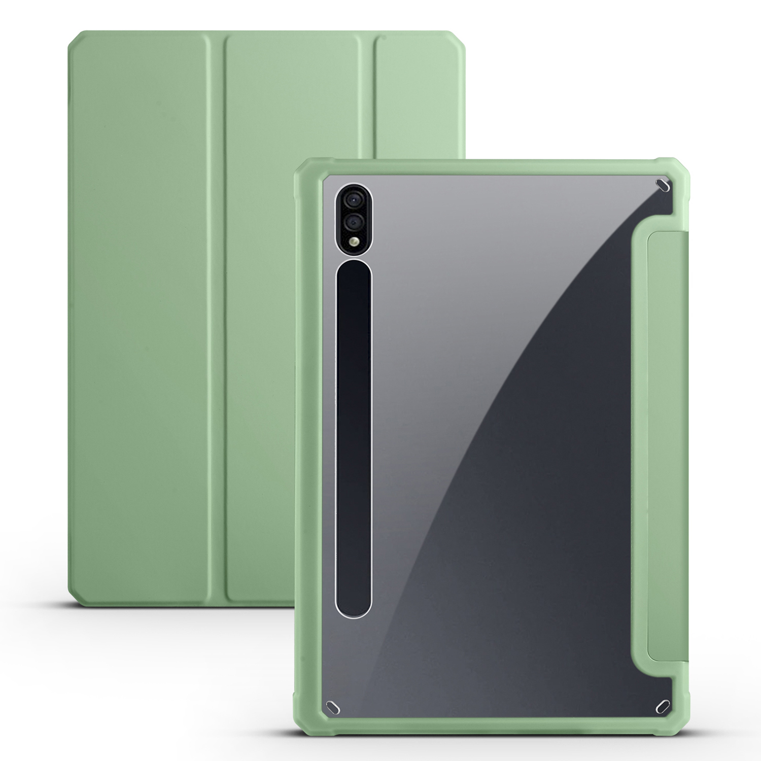 

Für Samsung Galaxy Tab S8 Ultra Trifold Stand Tablet Case PU Leder + TPU + Acryl Intelligent - Matcha Green, Galaxy Tab S8 Ultra